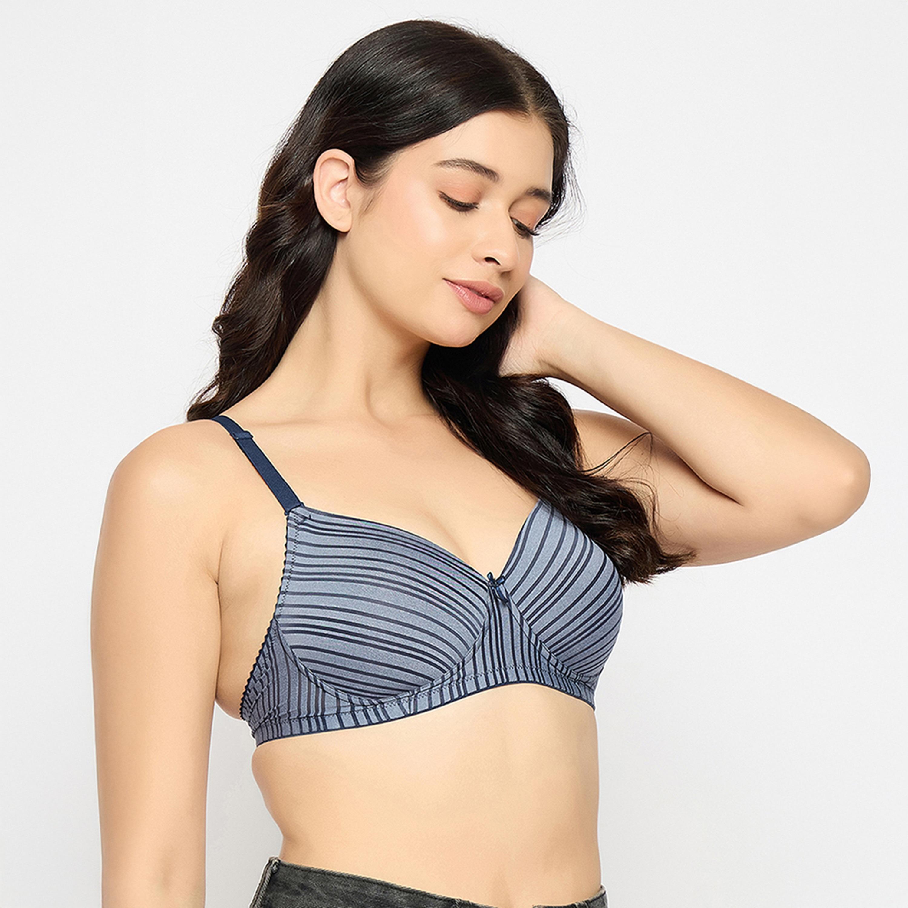 حمالة صدر تي شيرت مبطنة، بدون سلك، مخططة، متعددة الارتداء - رمادي من كلوفيا-women-clothing-lingerie-bras-image-3