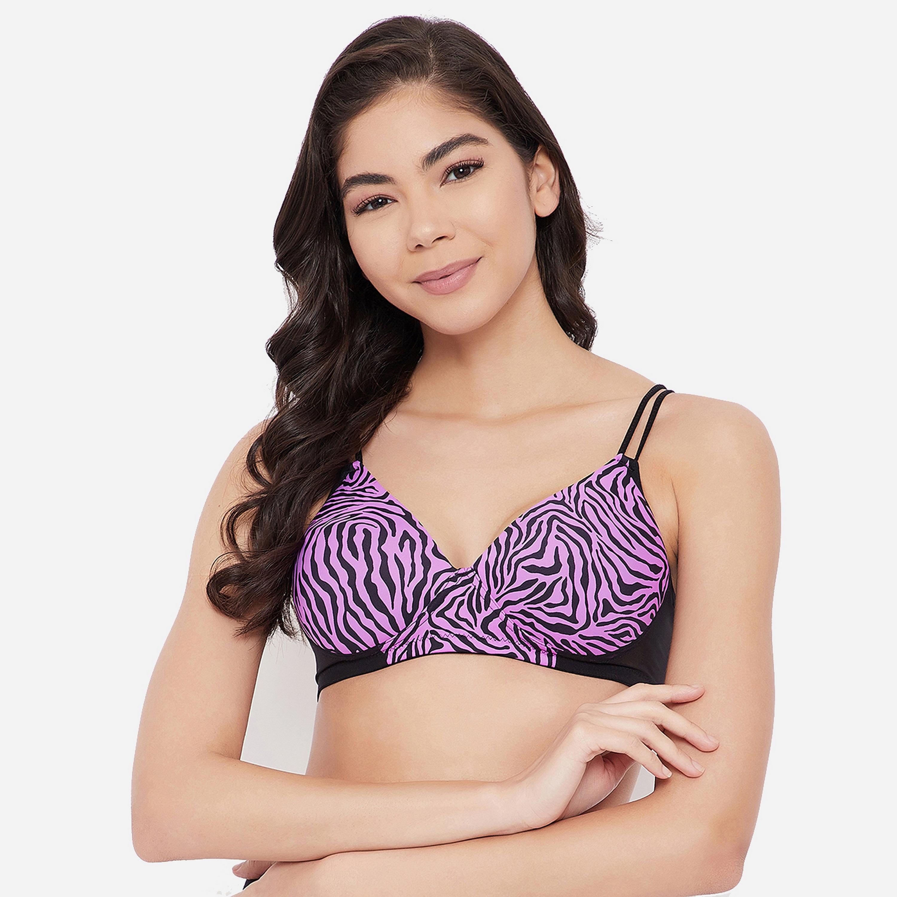 Clovia Padded Non-Wired Full Cup Zebra Print Women's T-shirt Bra in Purple-women-clothing-lingerie-bras-image-1