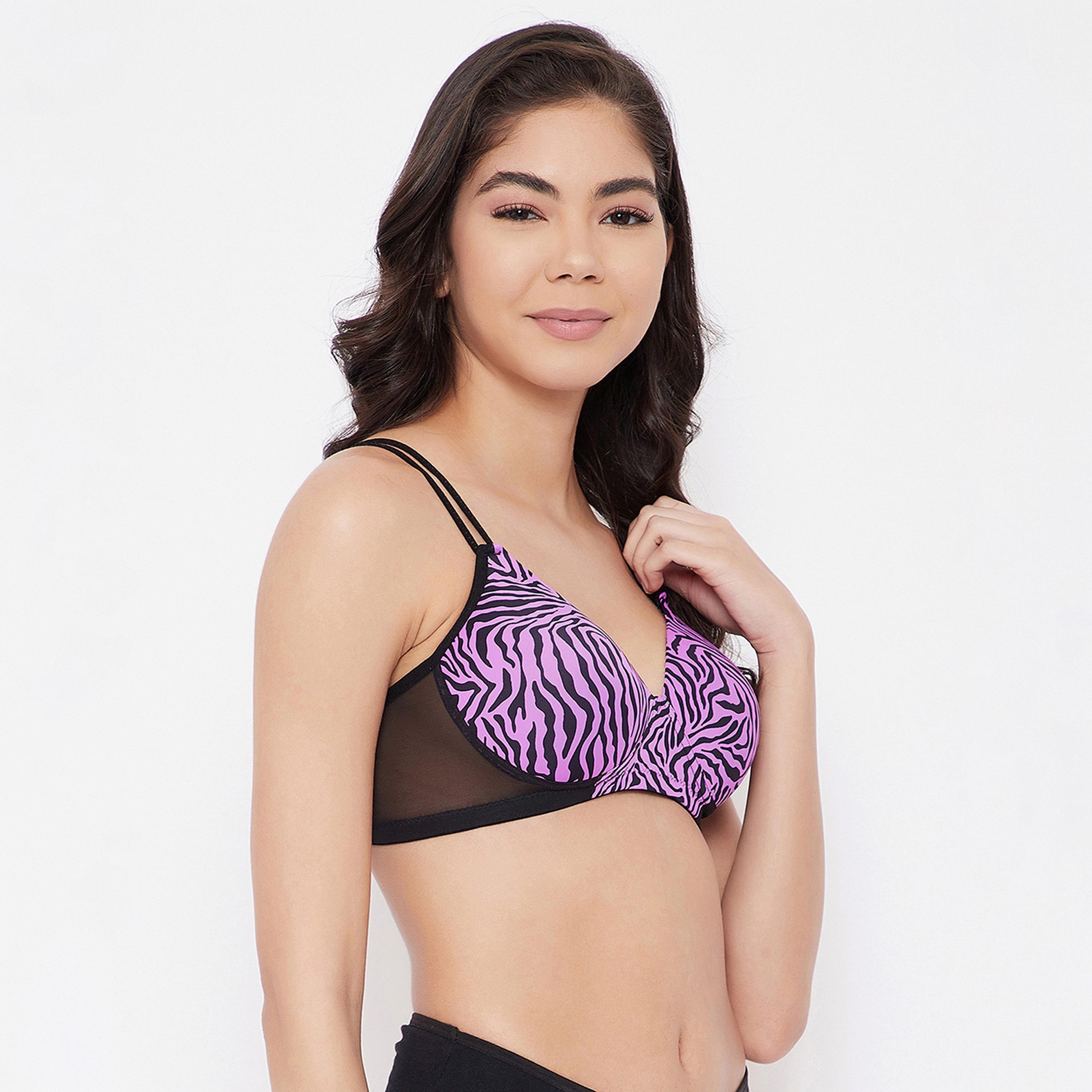 Clovia Padded Non-Wired Full Cup Zebra Print Women's T-shirt Bra in Purple-women-clothing-lingerie-bras-image-3