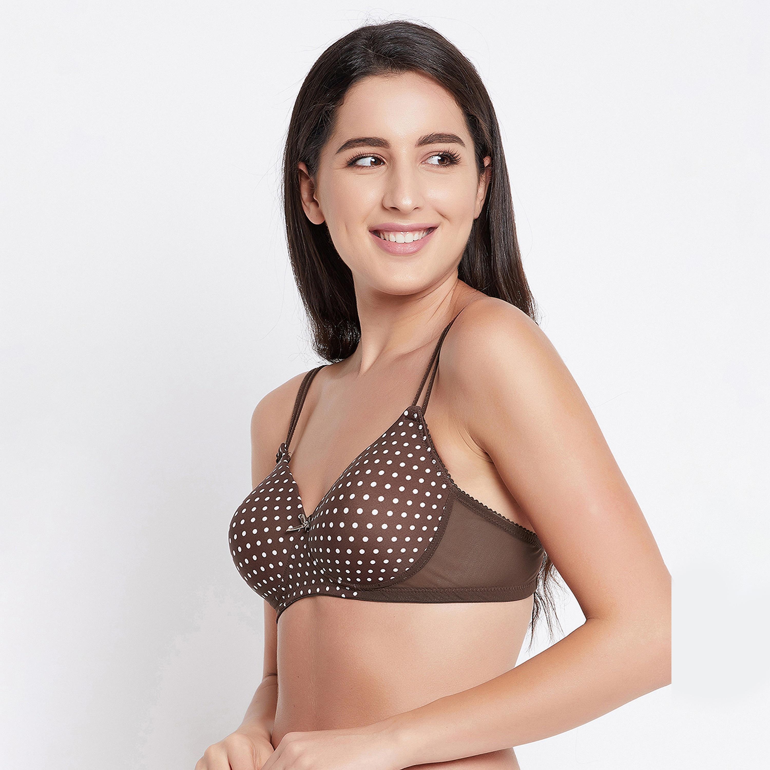 Clovia Padded Non-Wired Full Cup Polka Dot Women's T-shirt Bra in Brown-women-clothing-lingerie-bras-image-2