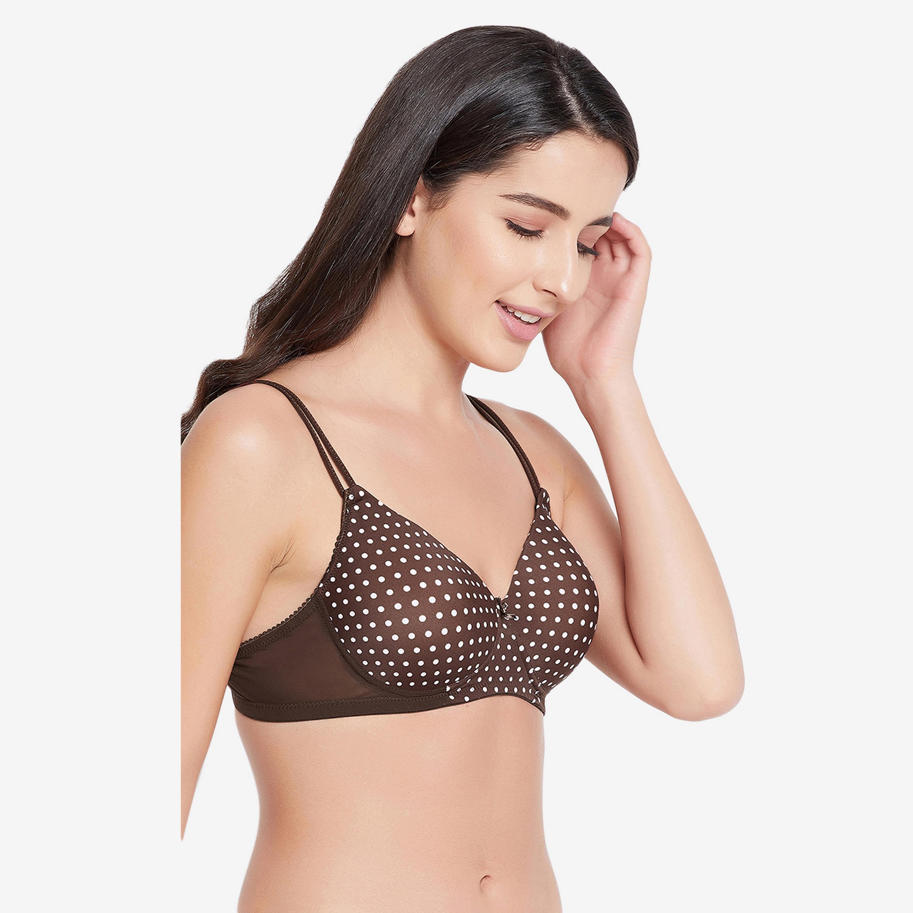 Clovia Padded Non-Wired Full Cup Polka Dot Women's T-shirt Bra in Brown-women-clothing-lingerie-bras-image-3