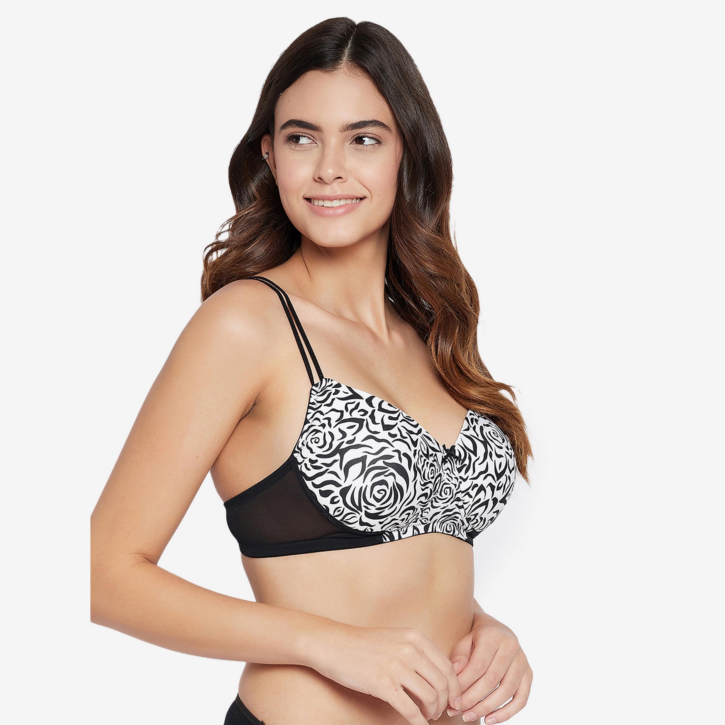 Clovia Padded Non-Wired Full Cup Floral Print Women's T-shirt Bra in White-women-clothing-lingerie-bras-image-3