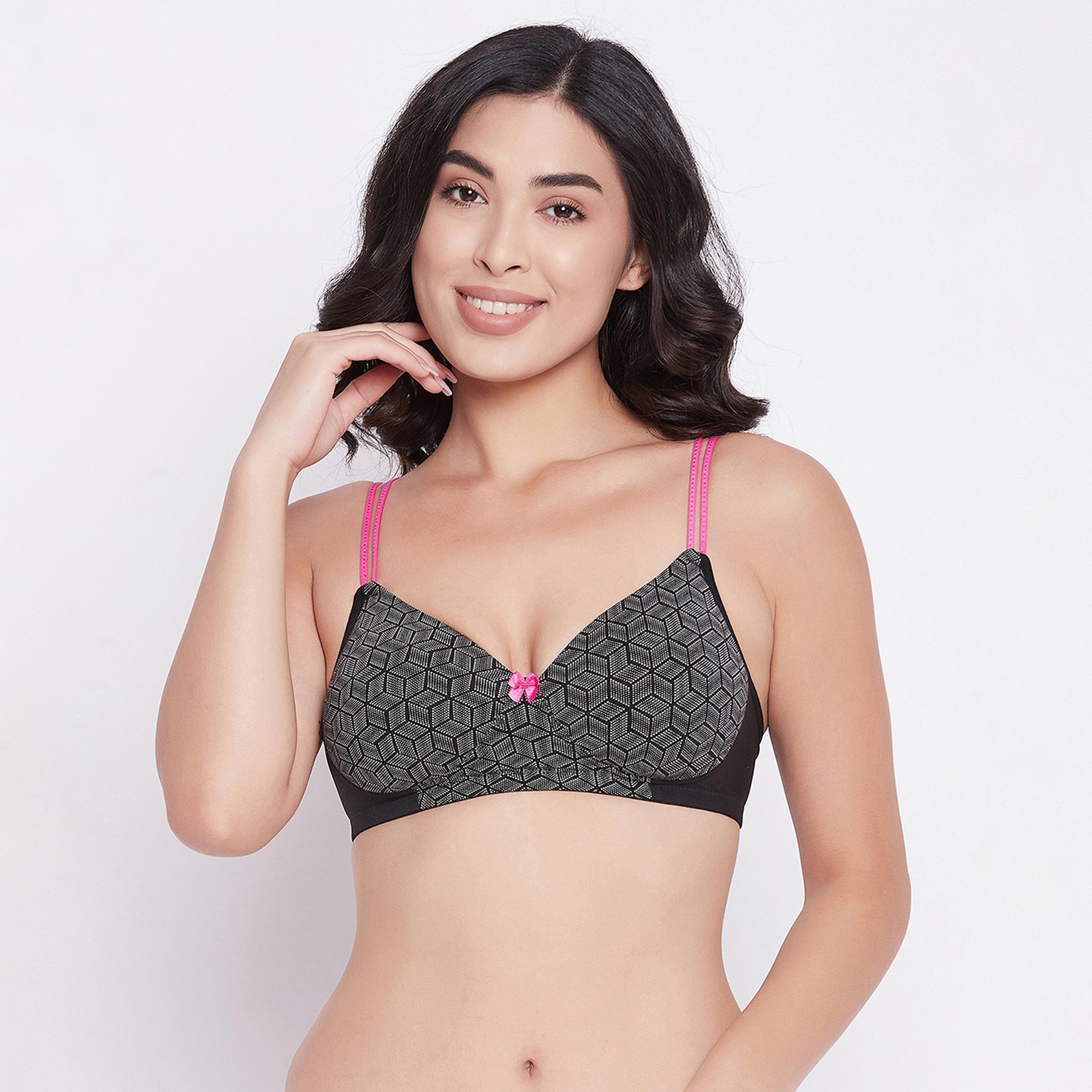 Clovia Padded Non-Wired Full Cup Printed Women's T-shirt Bra in Black-women-clothing-lingerie-bras-image-1