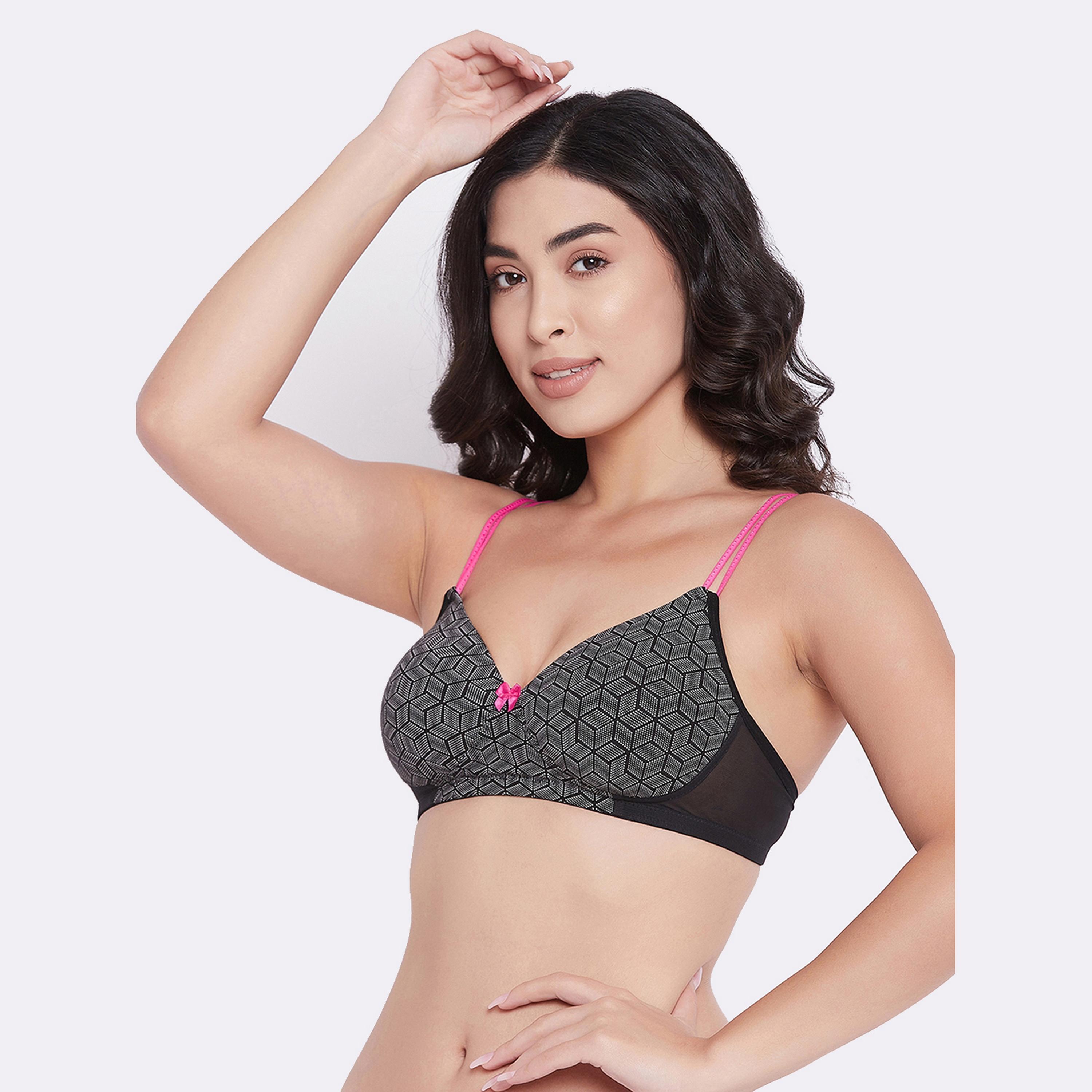 Clovia Padded Non-Wired Full Cup Printed Women's T-shirt Bra in Black-women-clothing-lingerie-bras-image-2