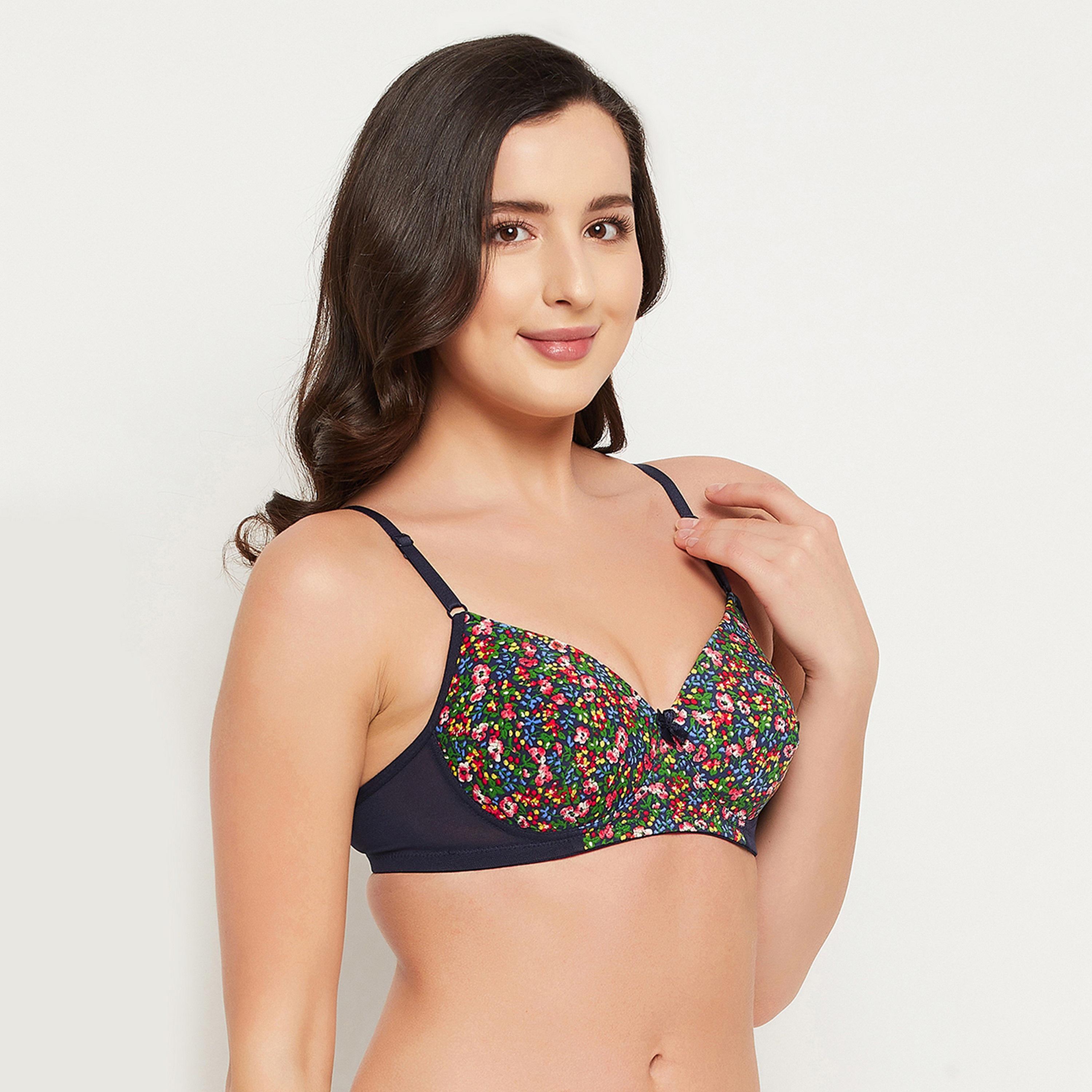 Clovia Padded Non-Wired Full Cup Floral Print Women's T-shirt Bra in Navy-women-clothing-lingerie-bras-image-3