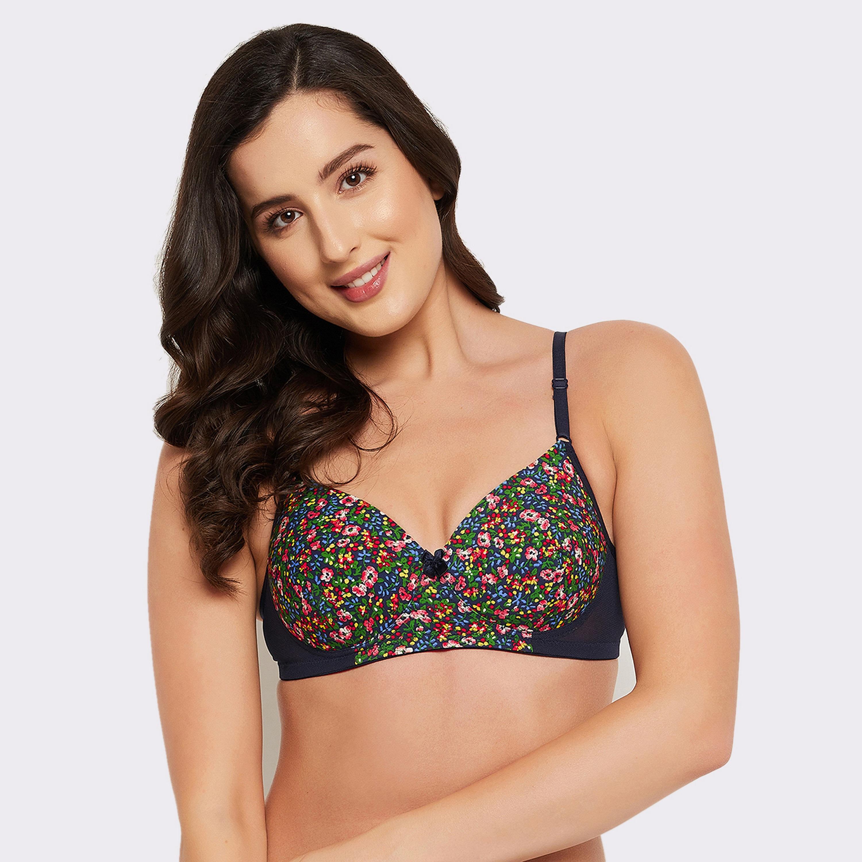 Clovia Padded Non-Wired Full Cup Floral Print Women's T-shirt Bra in Navy-women-clothing-lingerie-bras-image-5