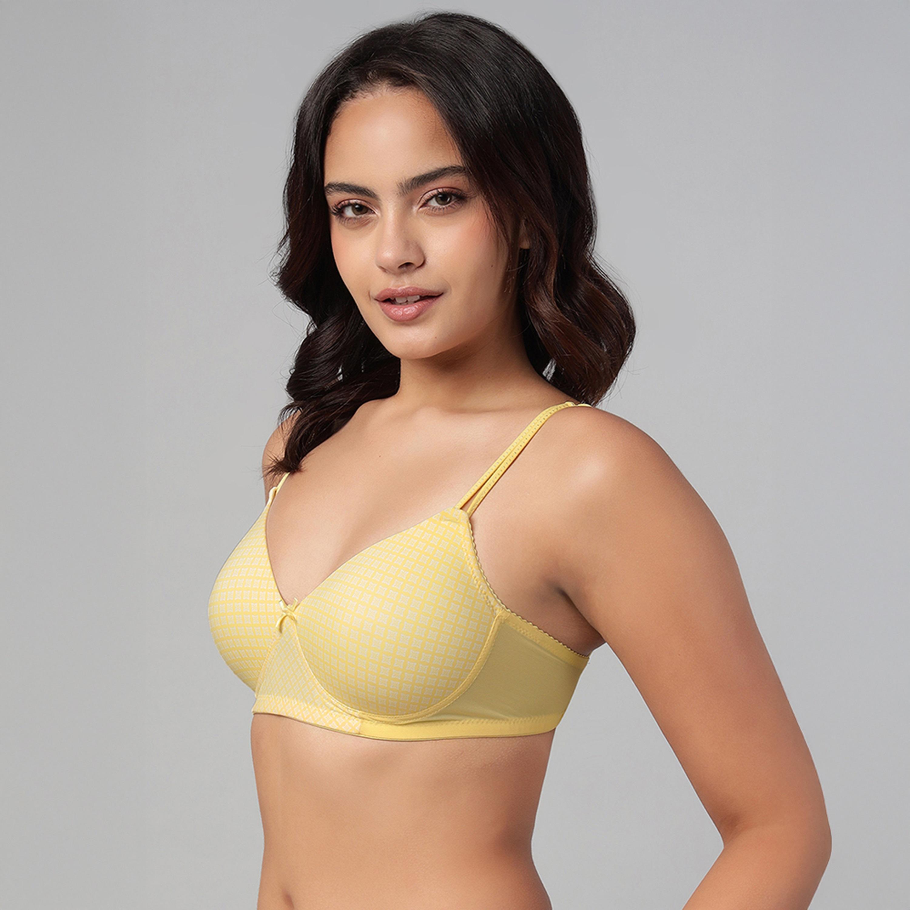 Clovia Padded Non-Wired Full Coverage Geometric Print Women's T-Shirt Bra in Light Yellow-women-clothing-lingerie-bras-image-2
