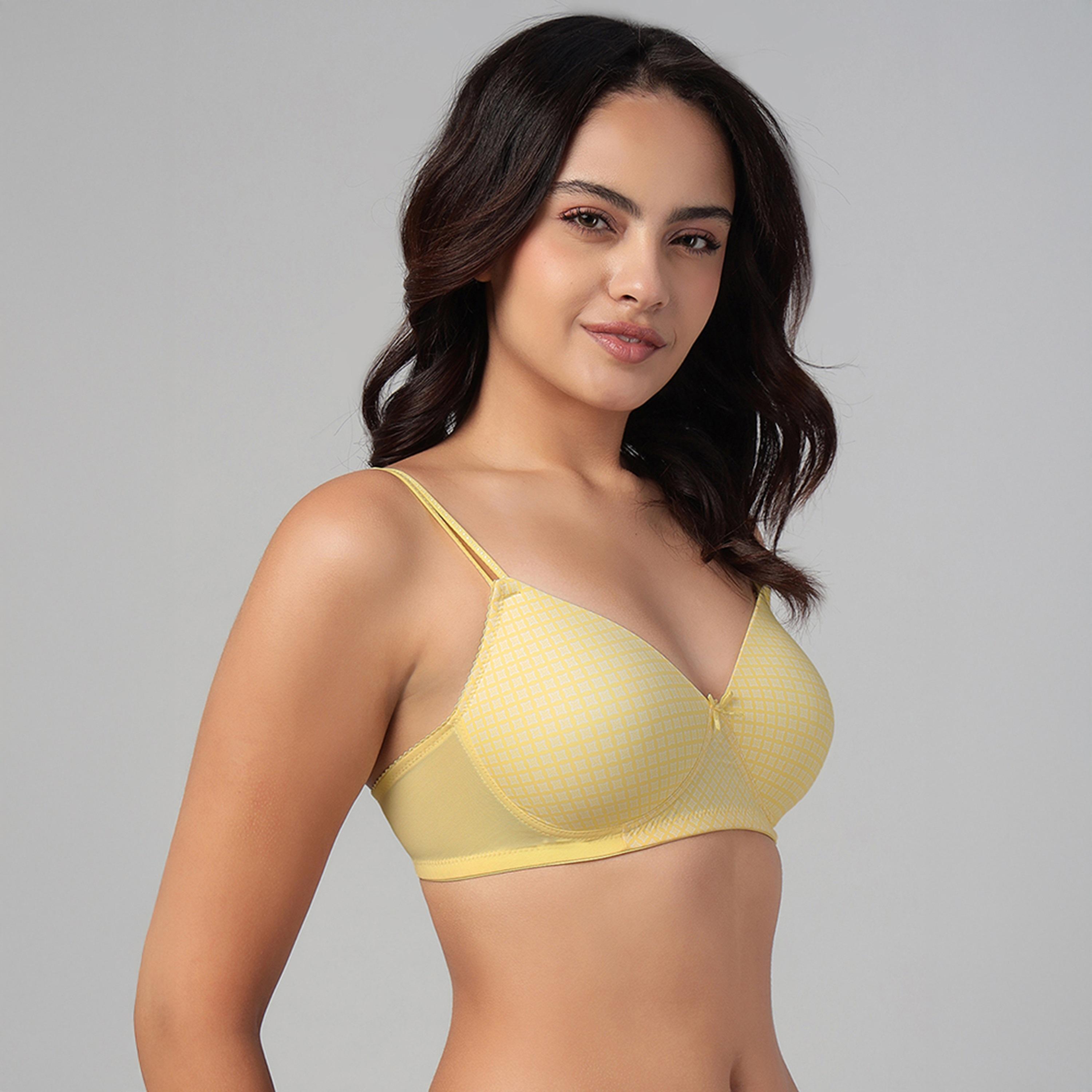 Clovia Padded Non-Wired Full Coverage Geometric Print Women's T-Shirt Bra in Light Yellow-women-clothing-lingerie-bras-image-3