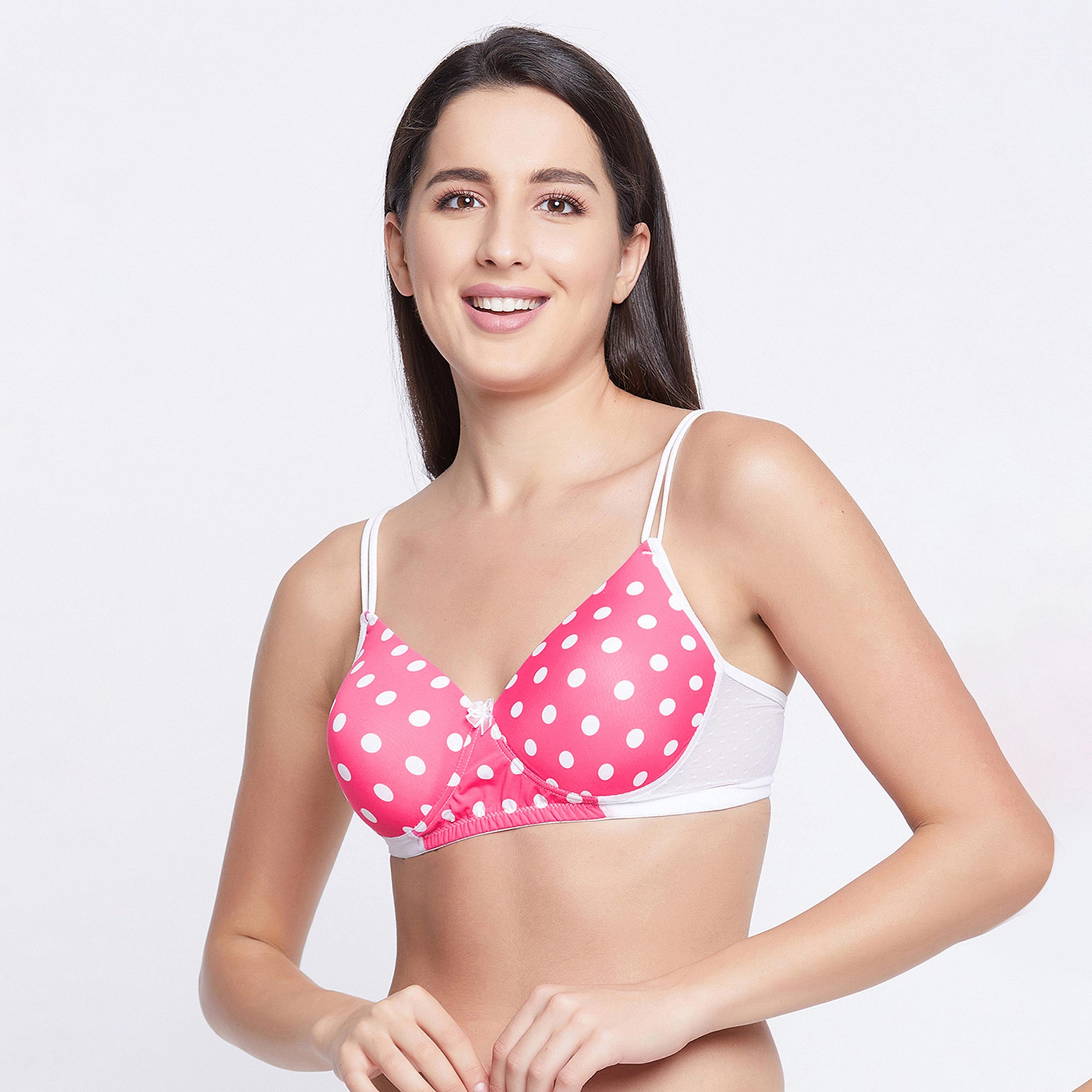 Clovia Padded Non-Wired Full Cup Polka Dot Women's T-shirt Bra in Bubblegum Pink-women-clothing-lingerie-bras-image-1