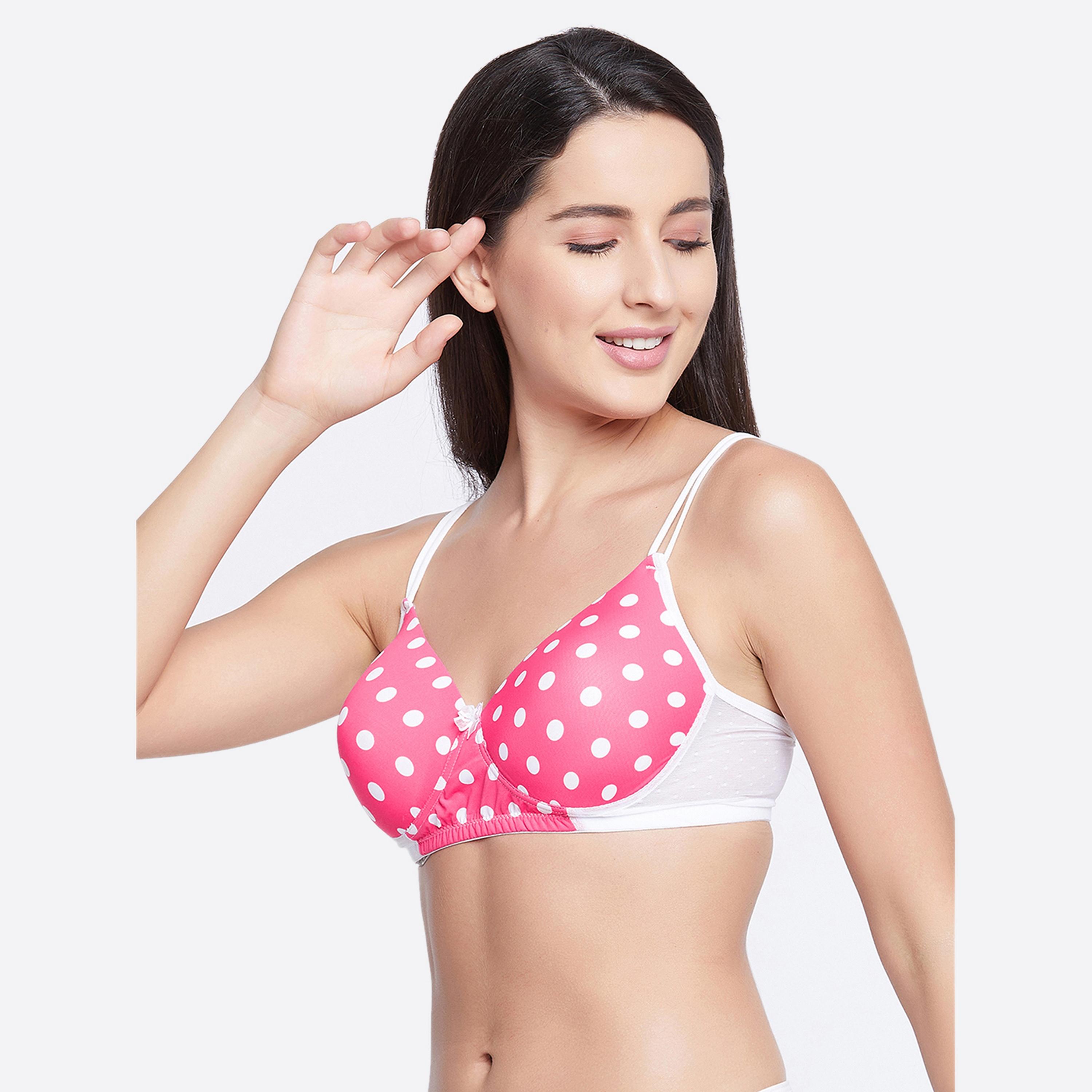 Clovia Padded Non-Wired Full Cup Polka Dot Women's T-shirt Bra in Bubblegum Pink-women-clothing-lingerie-bras-image-2
