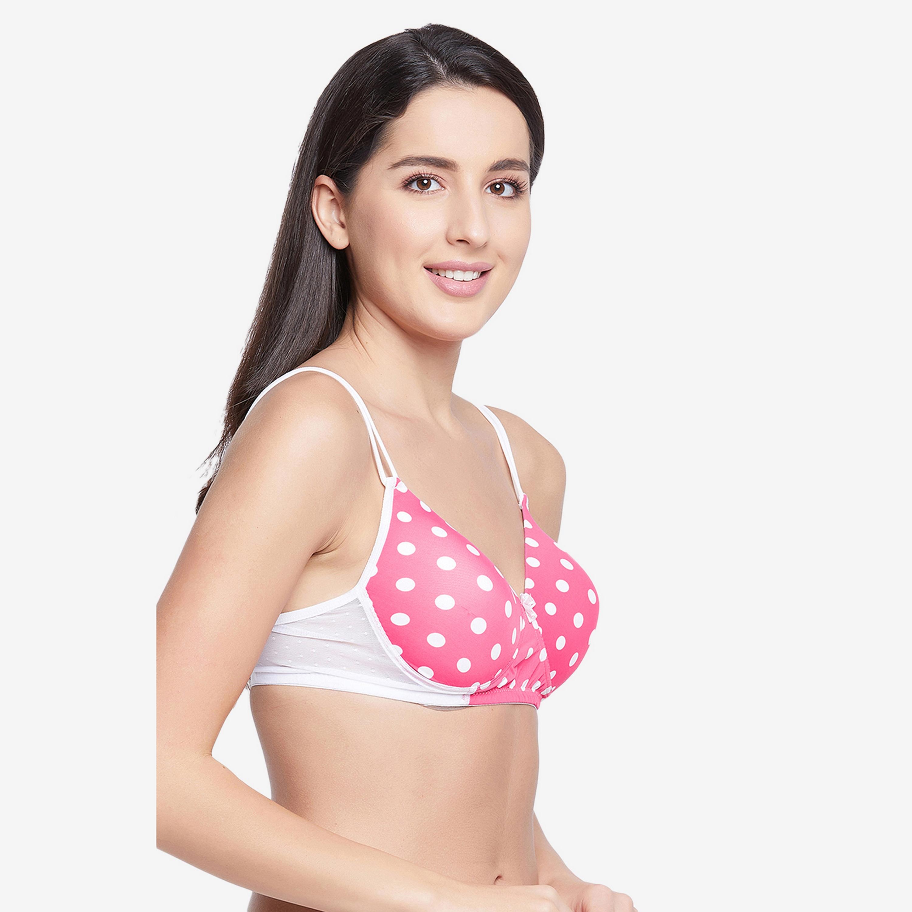 Clovia Padded Non-Wired Full Cup Polka Dot Women's T-shirt Bra in Bubblegum Pink-women-clothing-lingerie-bras-image-3