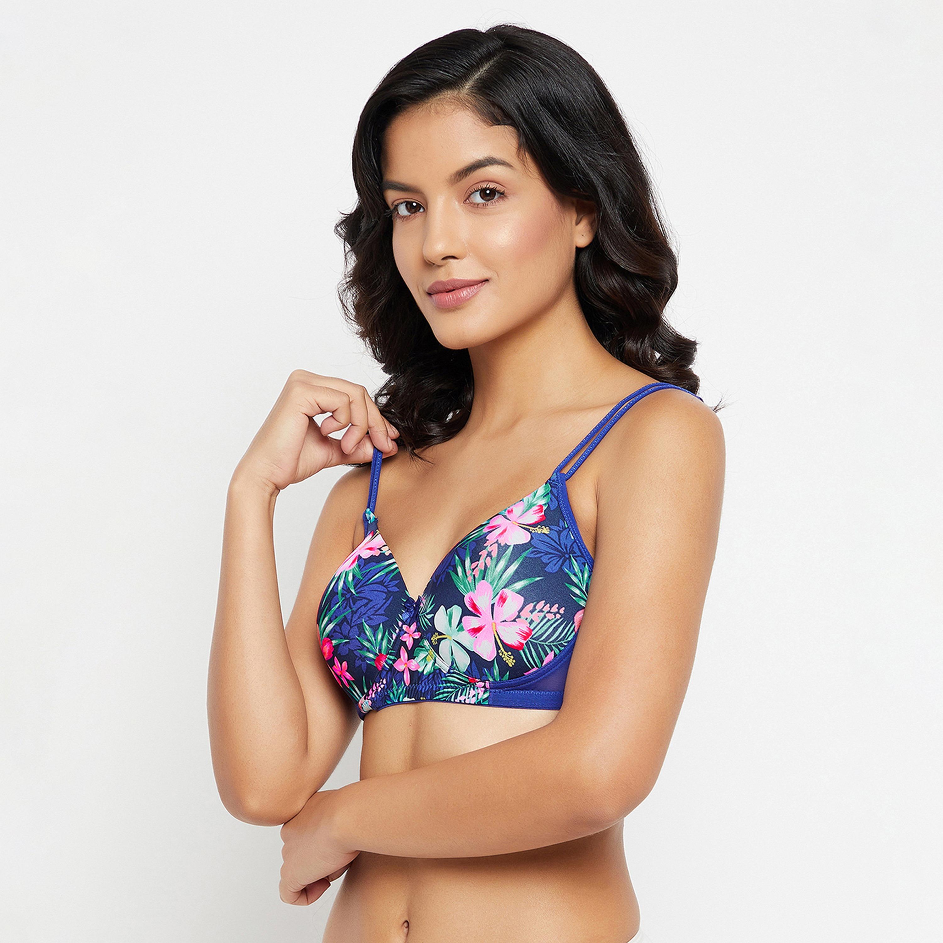 Clovia Padded Non-Wired Full Cup Floral Print Women's T-shirt Bra in Navy-women-clothing-lingerie-bras-image-2