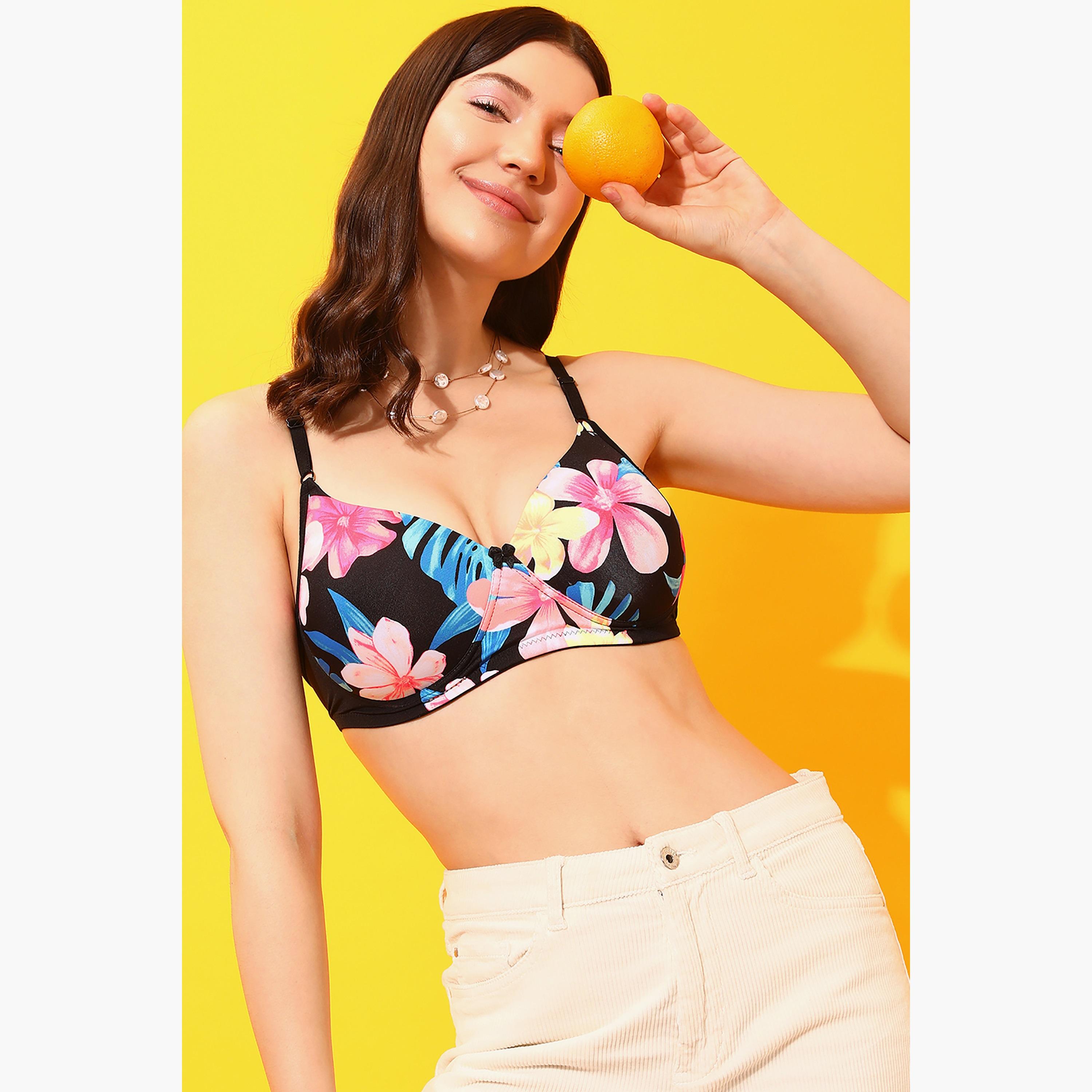 حمالة صدر ذات تي شيرت كوب كامل بمبطن غير سلكية وزھورة من كلوفيا-women-clothing-lingerie-bras-image-1