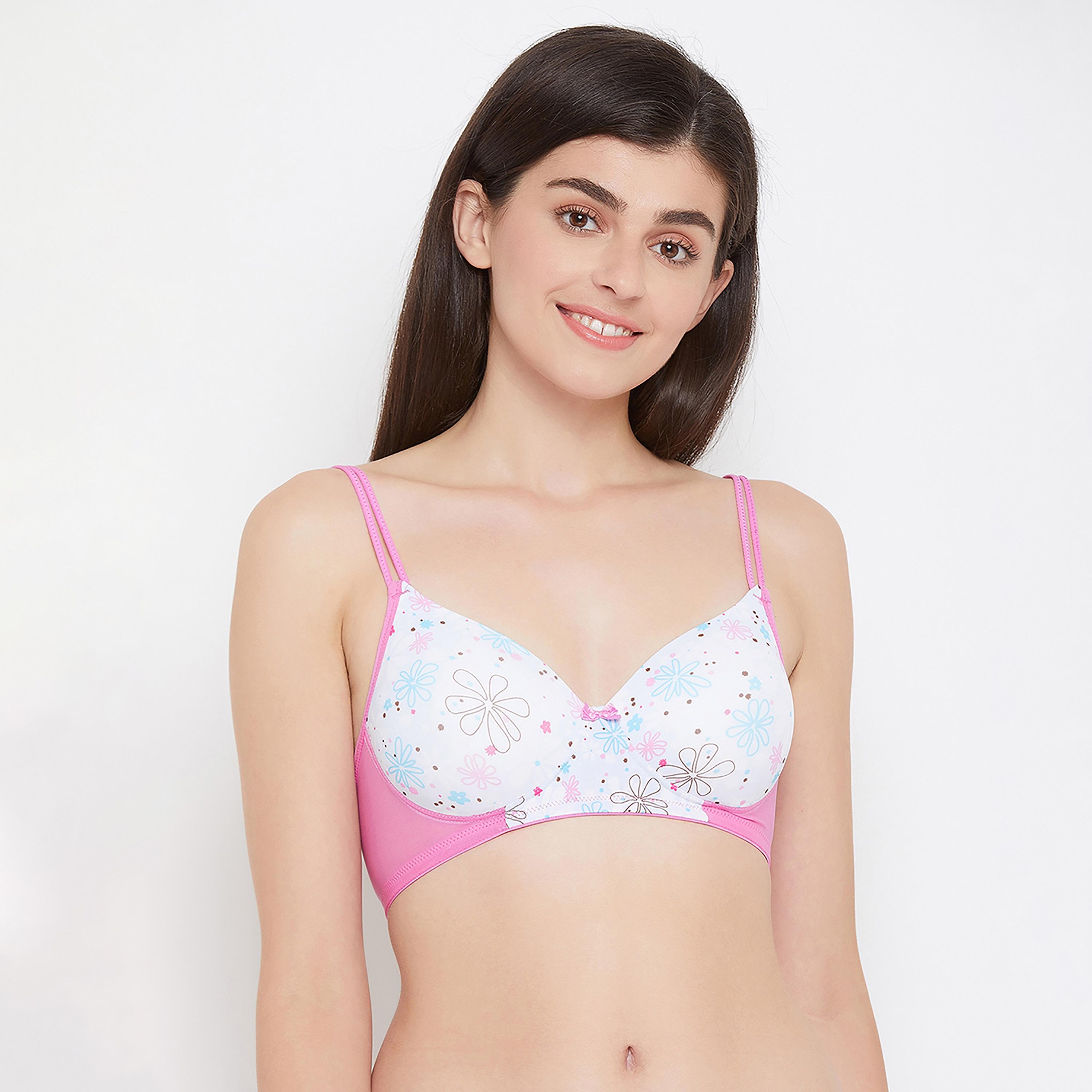Clovia Padded Non-Wired Full Cup Floral Print Women's T-shirt Bra in White-women-clothing-lingerie-bras-image-1