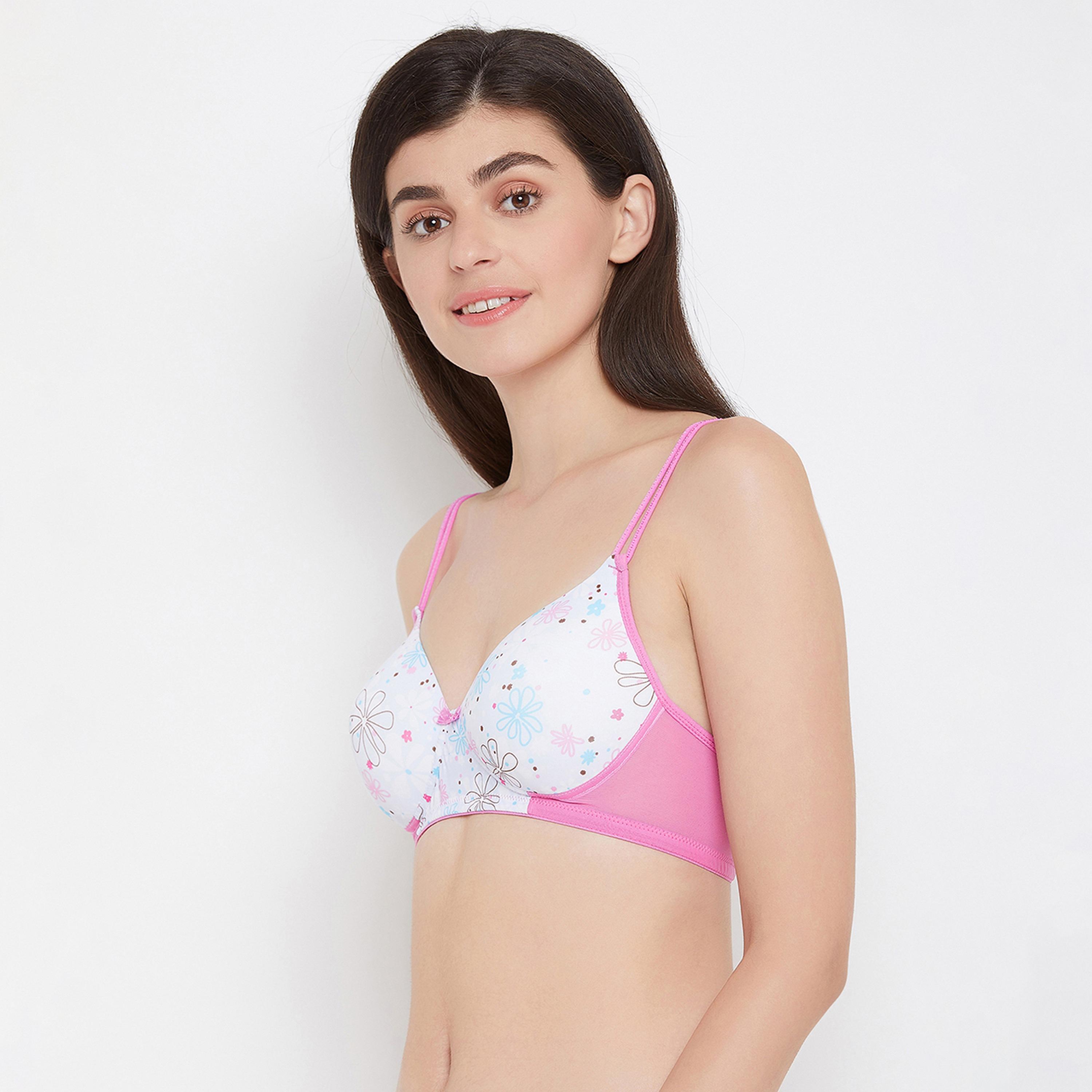 Clovia Padded Non-Wired Full Cup Floral Print Women's T-shirt Bra in White-women-clothing-lingerie-bras-image-2