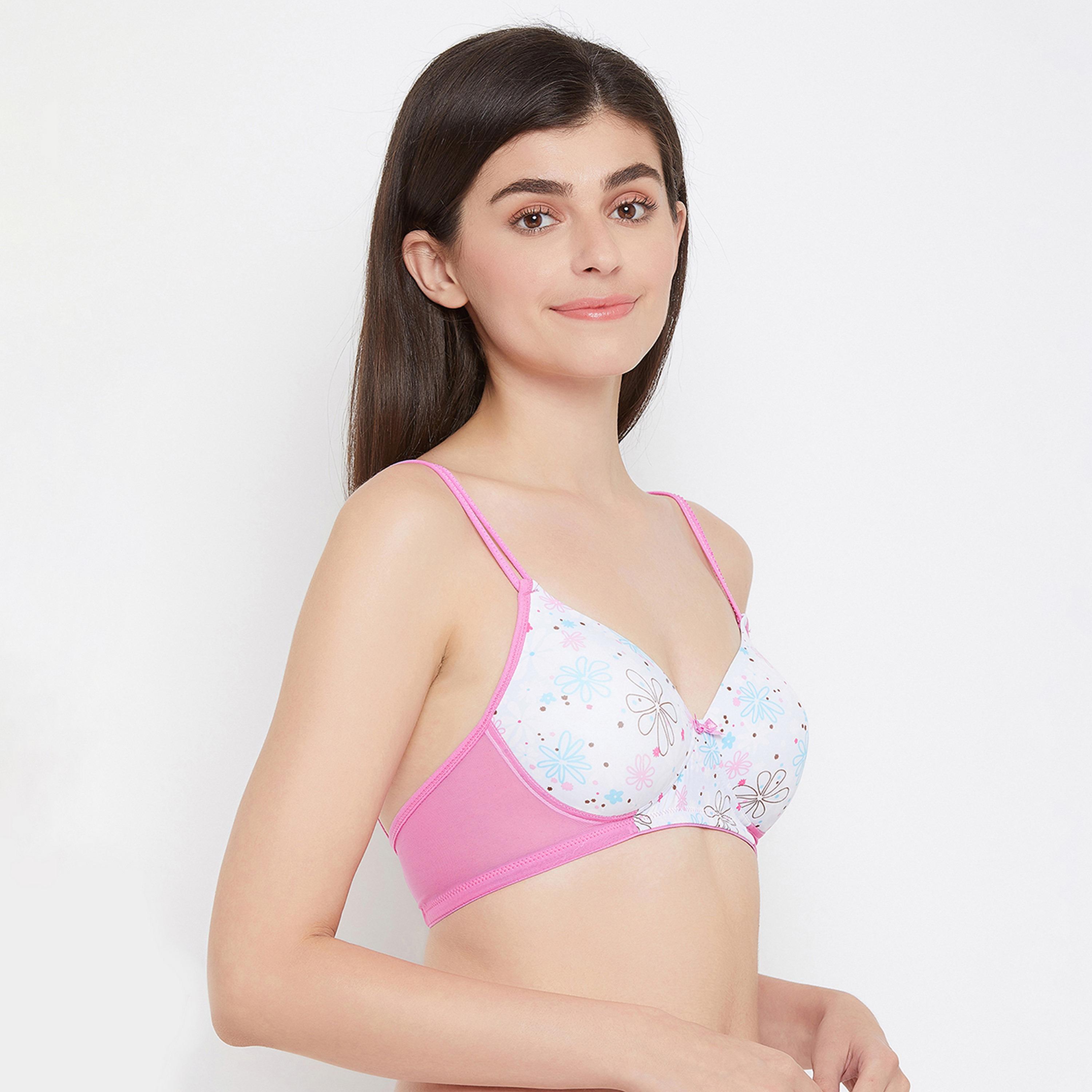 Clovia Padded Non-Wired Full Cup Floral Print Women's T-shirt Bra in White-women-clothing-lingerie-bras-image-3