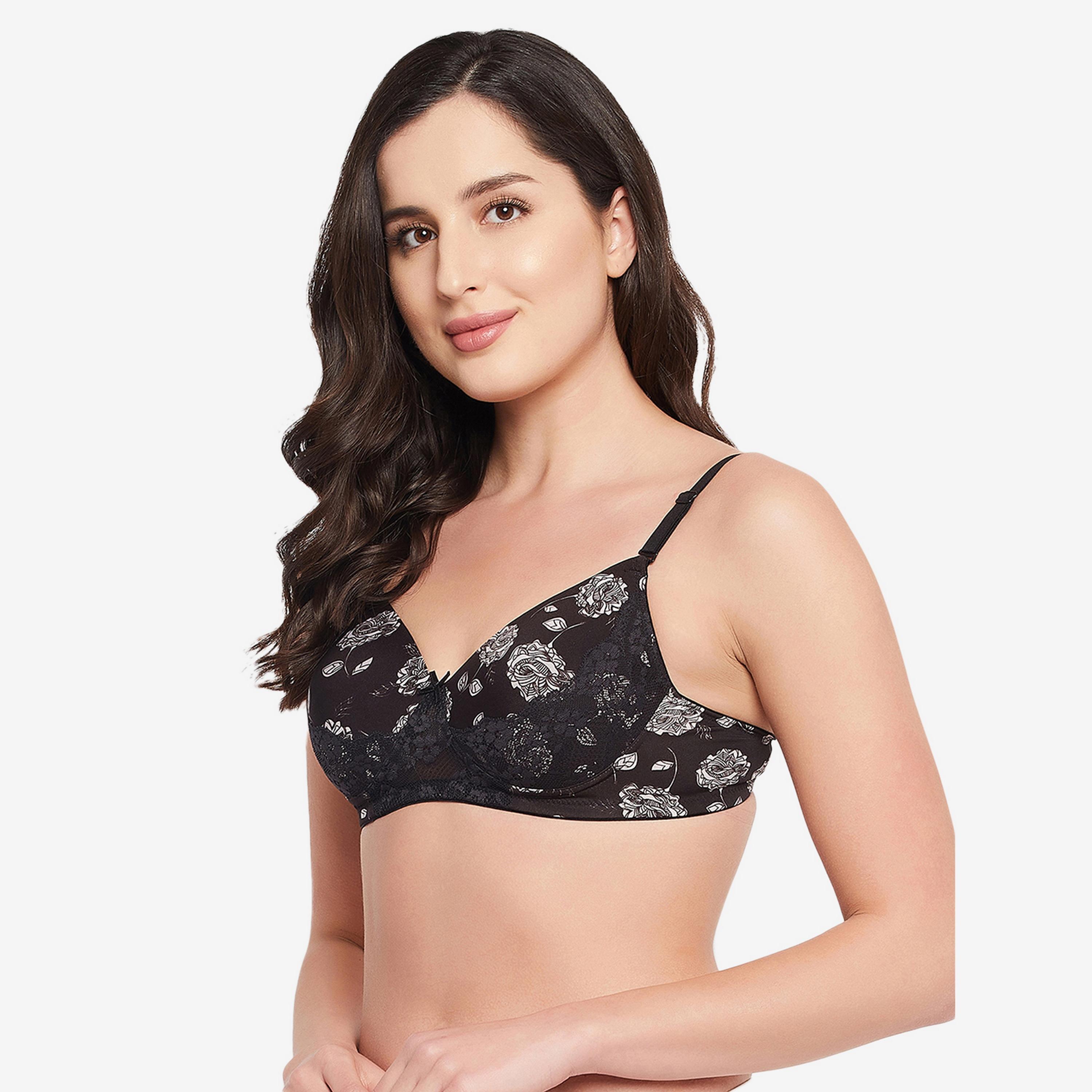 Clovia Padded Non-Wired Full Cup Floral Print Women's Multiway T-shirt Bra in Black-women-clothing-lingerie-bras-image-2