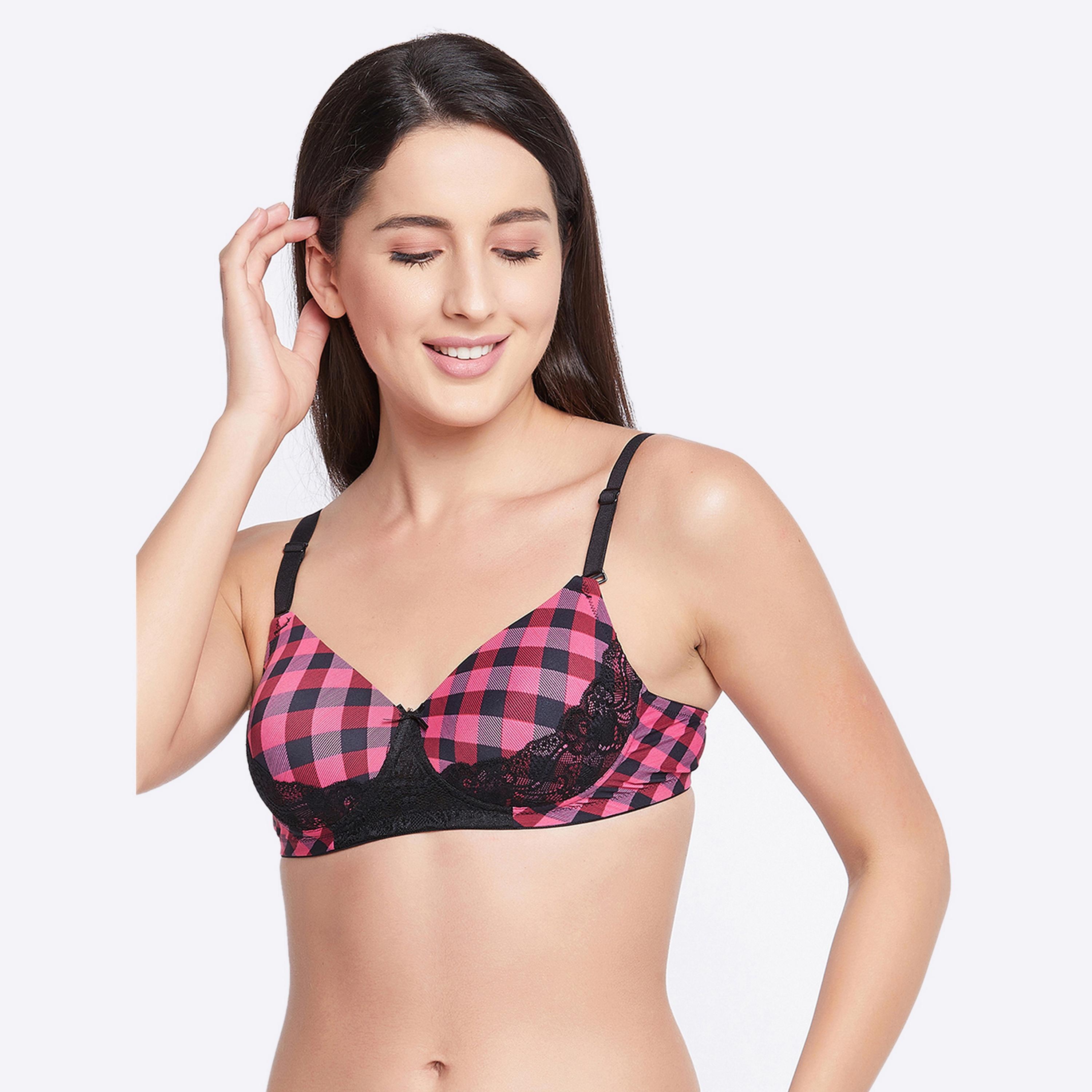 Clovia Padded Non-Wired Full Cup Checkered Print Women's Multiway Bra in Pink-women-clothing-lingerie-bras-image-1