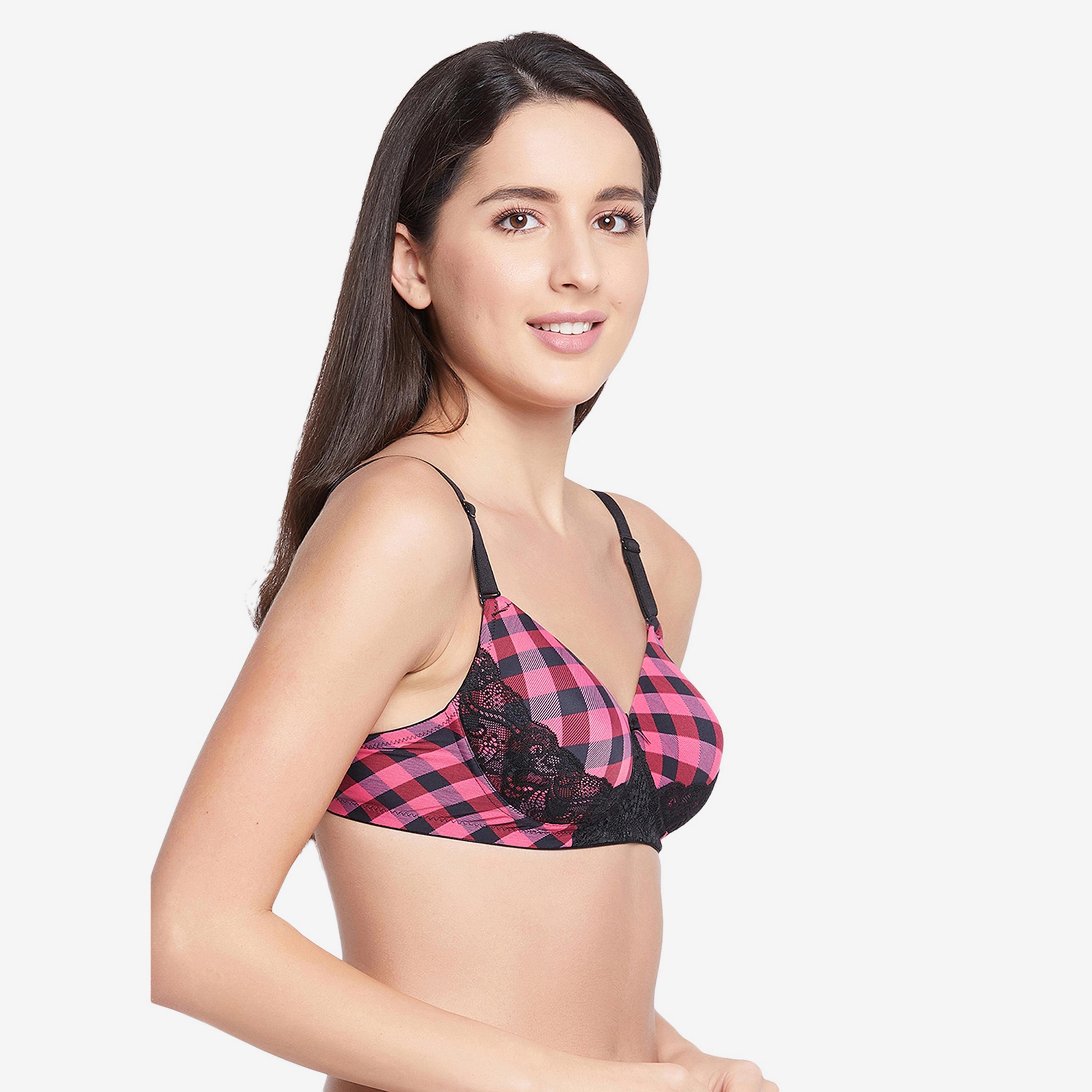 Clovia Padded Non-Wired Full Cup Checkered Print Women's Multiway Bra in Pink-women-clothing-lingerie-bras-image-3