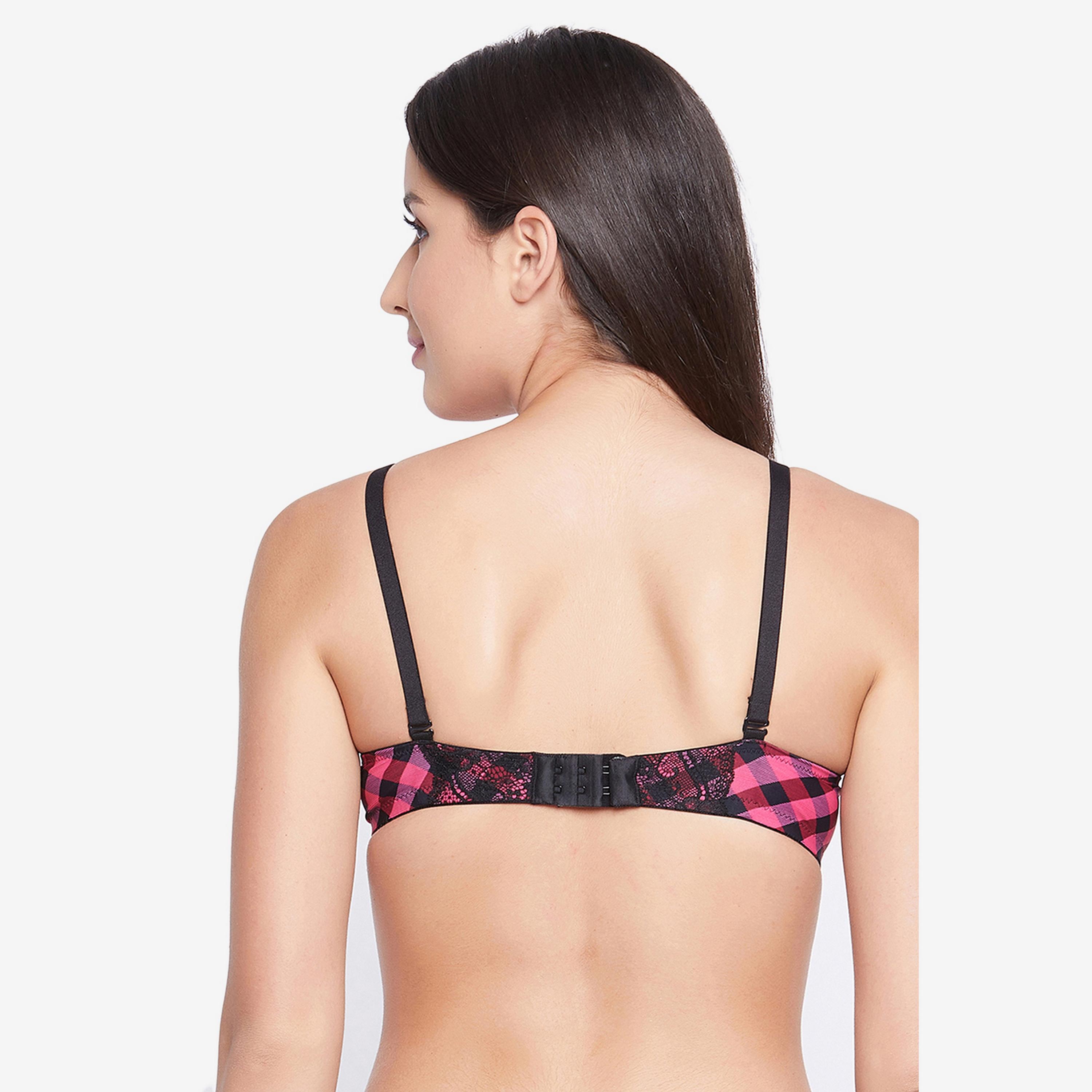 Clovia Padded Non-Wired Full Cup Checkered Print Women's Multiway Bra in Pink-women-clothing-lingerie-bras-image-4