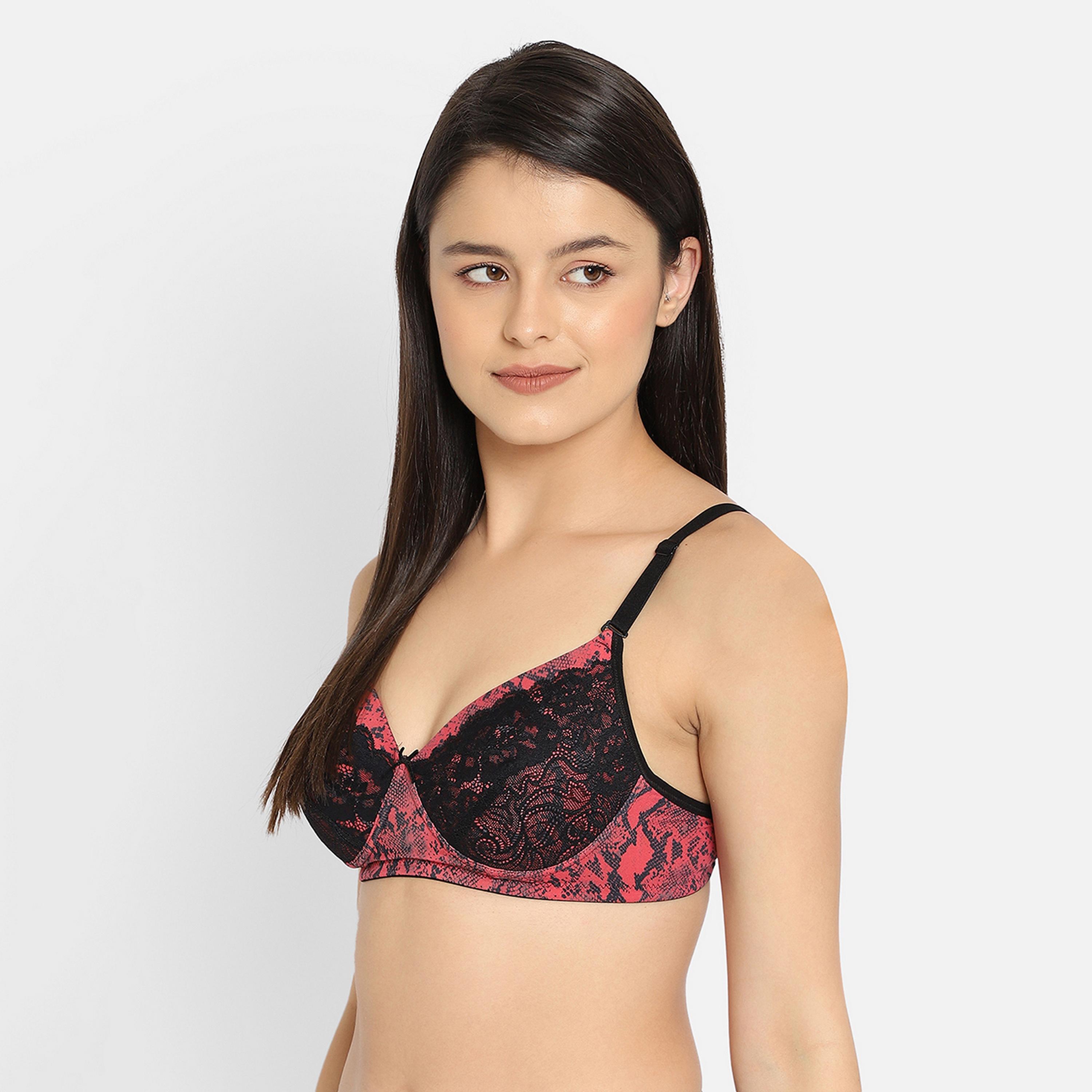 Clovia Lightly Padded Non-Wired Full Cup Snakeskin Print Multiway Women's Bridal Bra in Pink - Lace-women-clothing-lingerie-bras-image-2
