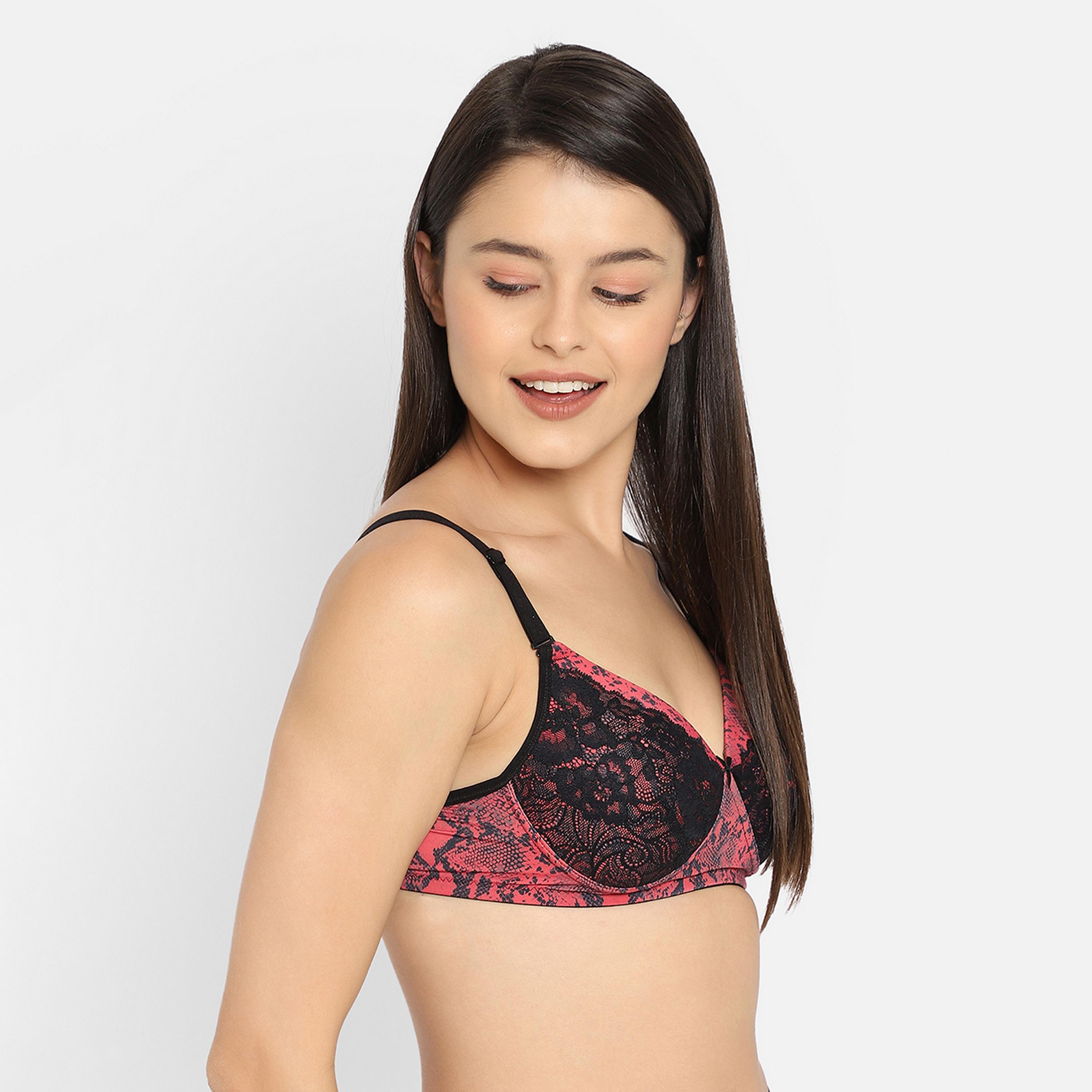 Clovia Lightly Padded Non-Wired Full Cup Snakeskin Print Multiway Women's Bridal Bra in Pink - Lace-women-clothing-lingerie-bras-image-3