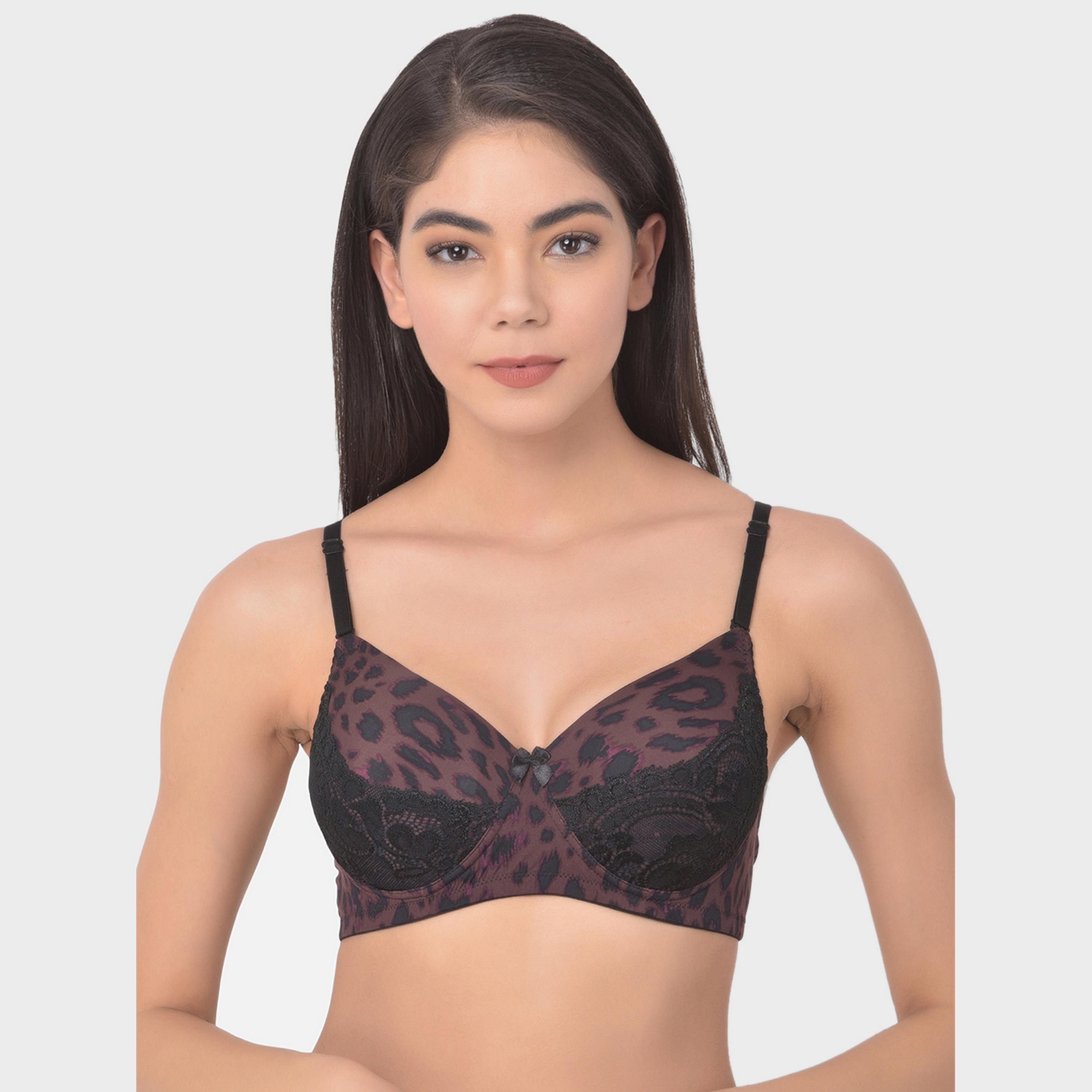 Clovia Padded Non-Wired Full Cup Multiway Animal Print Women's Bridal Bra in Dark Purple - Lace-women-clothing-lingerie-bras-image-1
