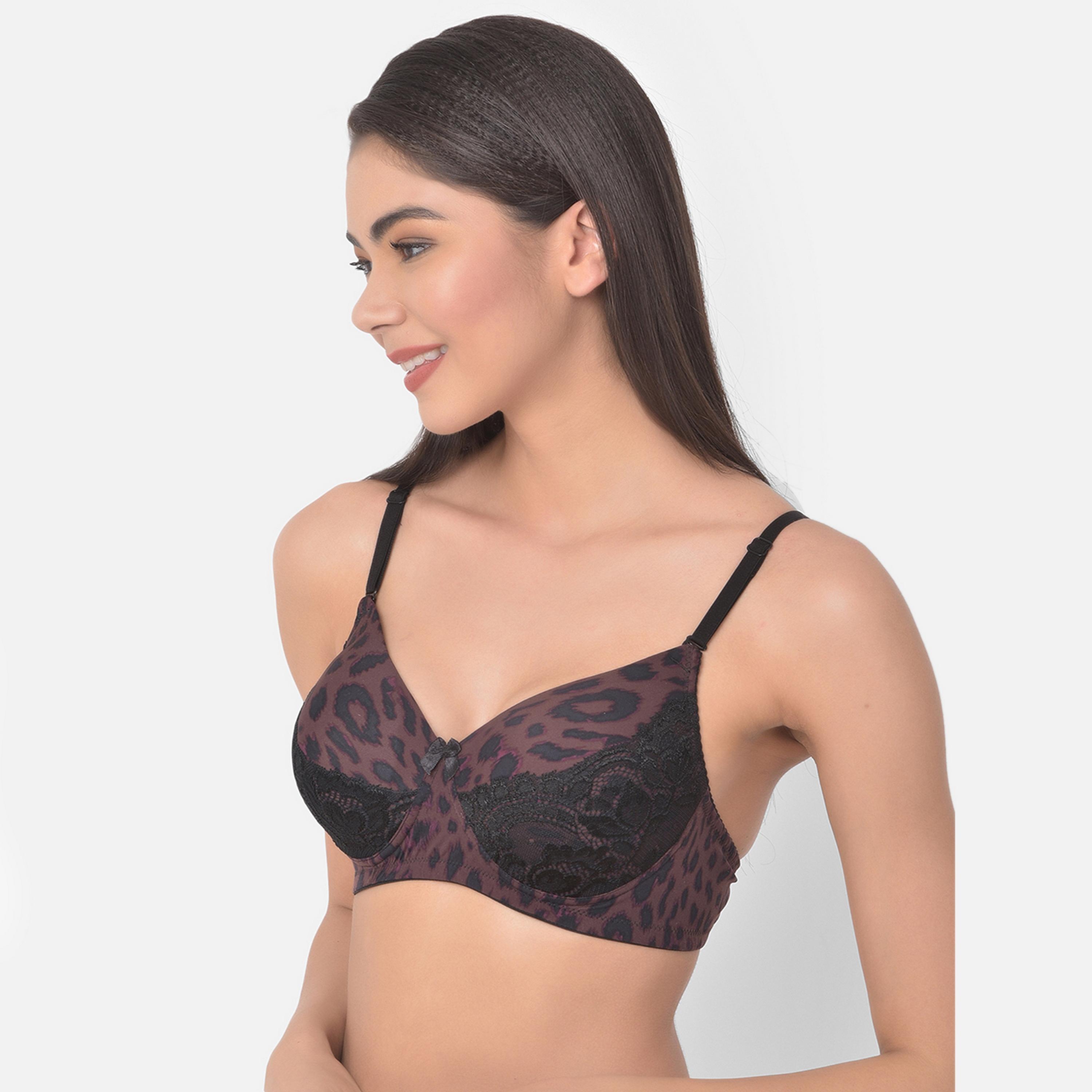 Clovia Padded Non-Wired Full Cup Multiway Animal Print Women's Bridal Bra in Dark Purple - Lace-women-clothing-lingerie-bras-image-2