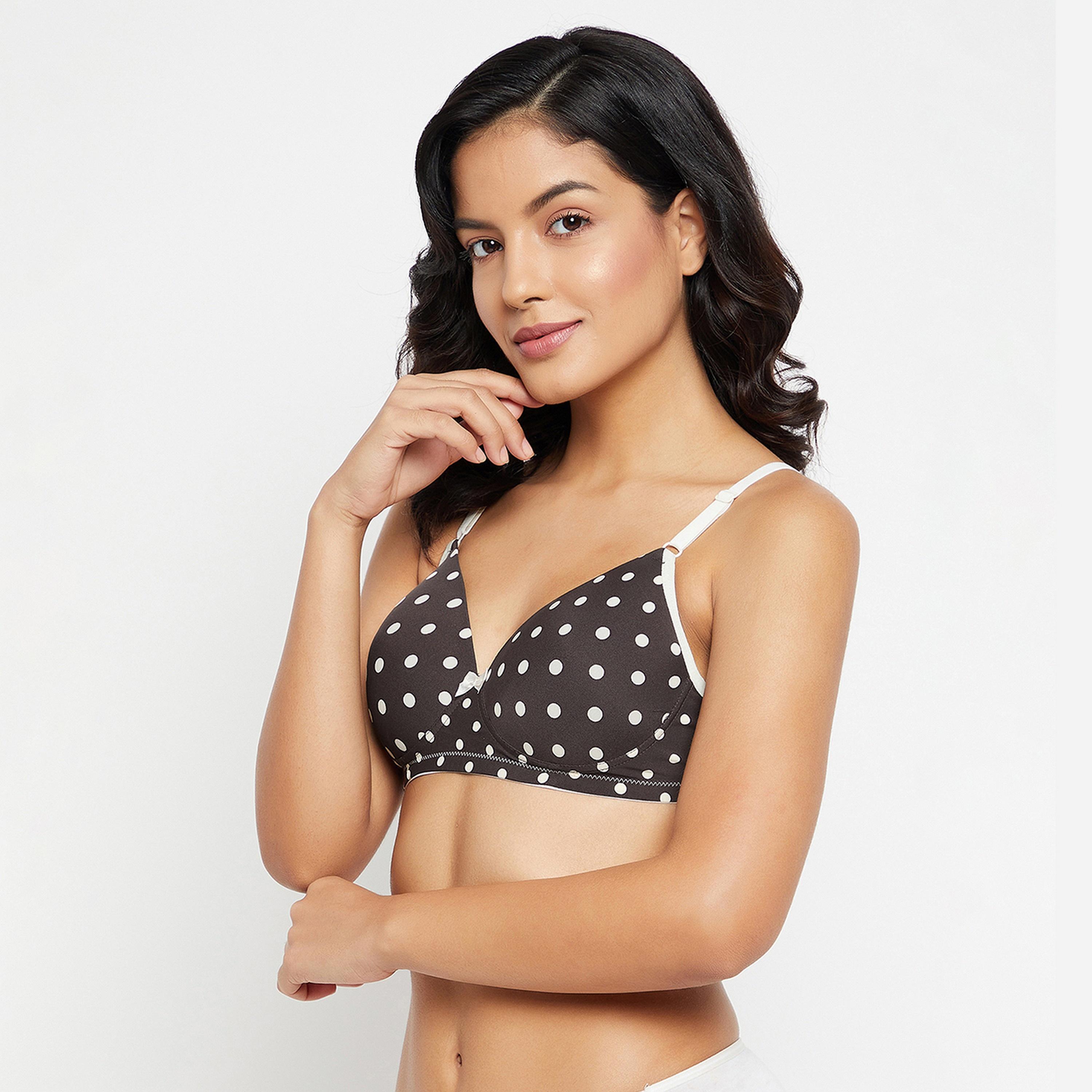 Clovia Padded Non-Wired Full Cup Polka Dot Women's T-shirt Bra in Black-women-clothing-lingerie-bras-image-2