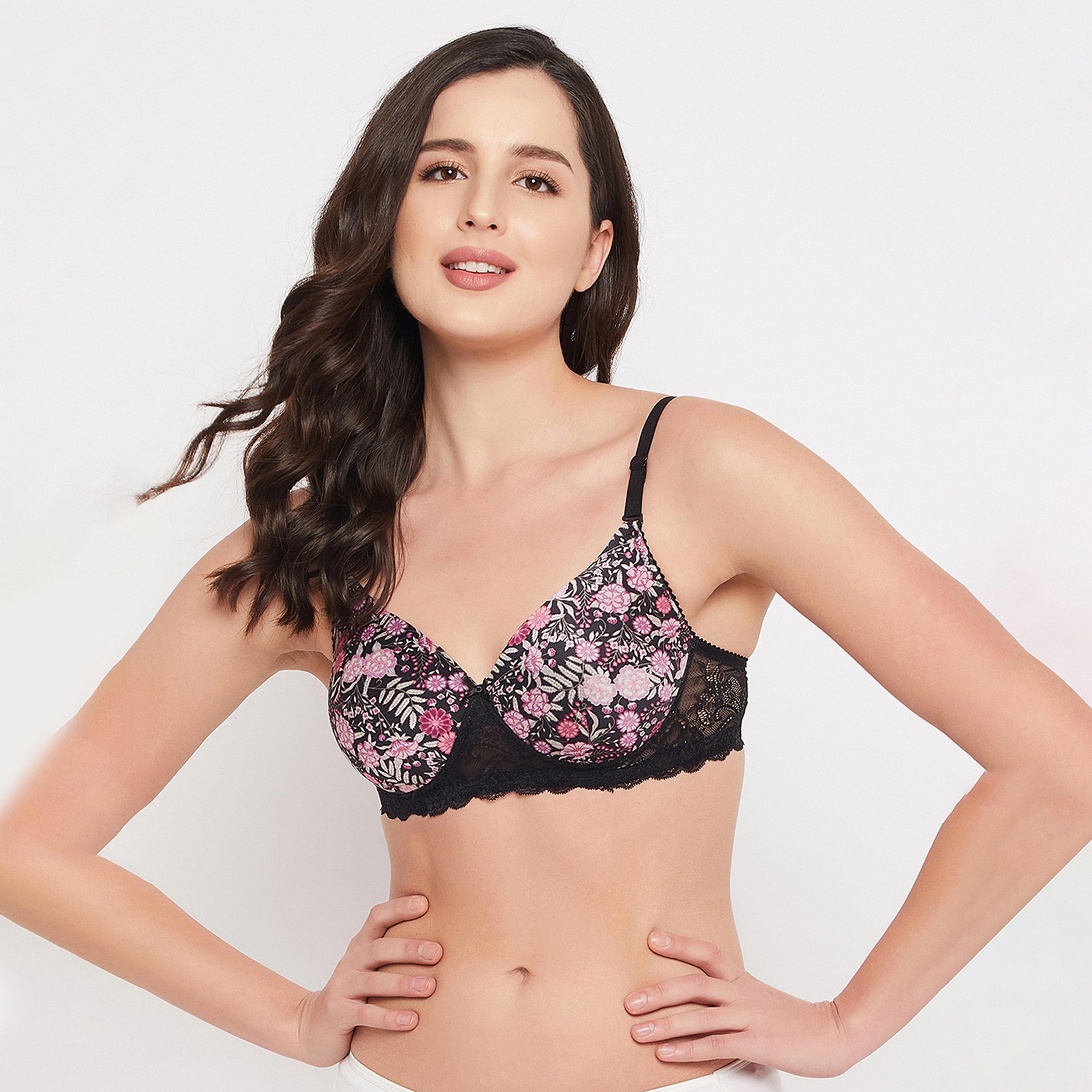 Clovia Padded Non-Wired Full Cup Floral Print Women's Multiway T-shirt Bra in Black-women-clothing-lingerie-bras-image-1