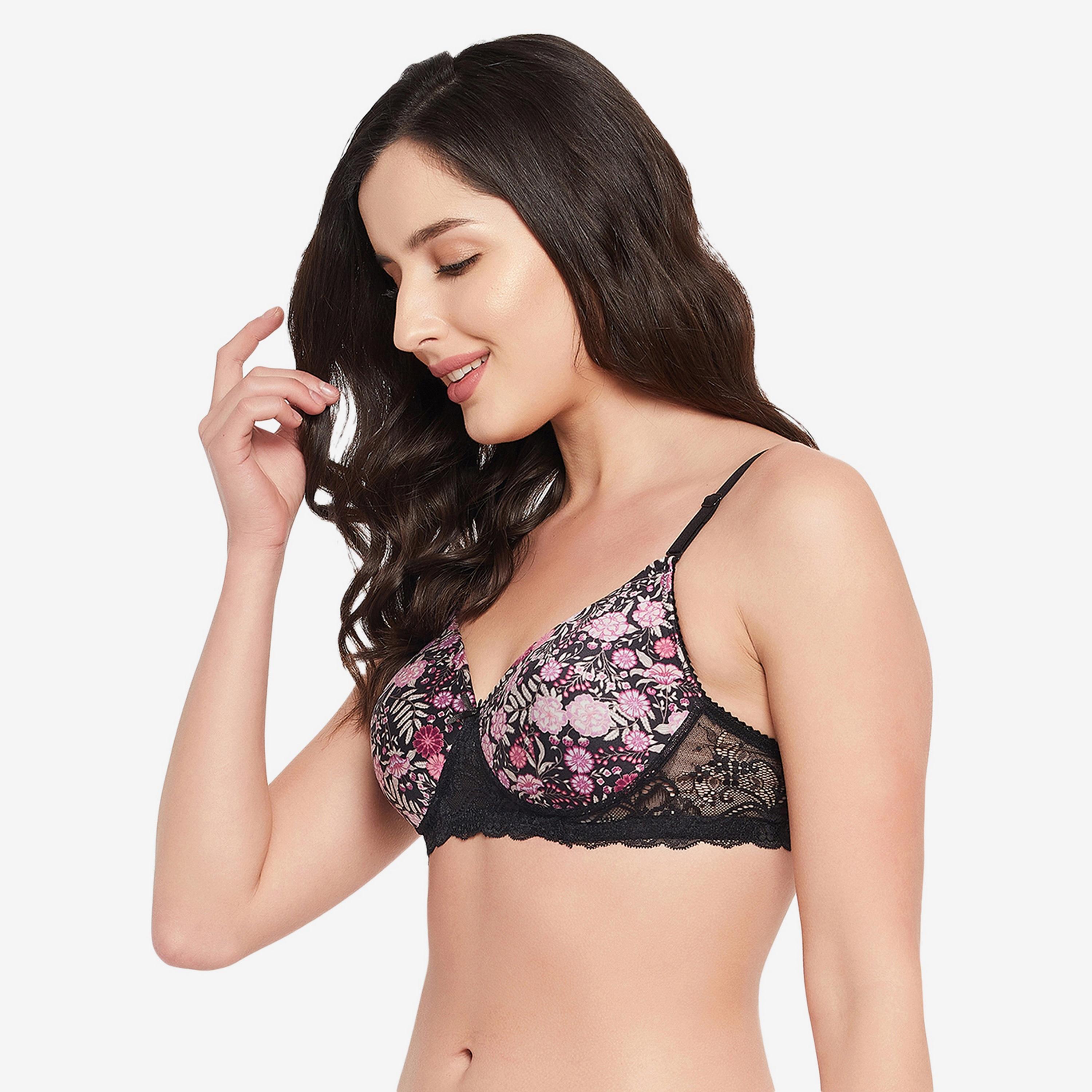 Clovia Padded Non-Wired Full Cup Floral Print Women's Multiway T-shirt Bra in Black-women-clothing-lingerie-bras-image-2
