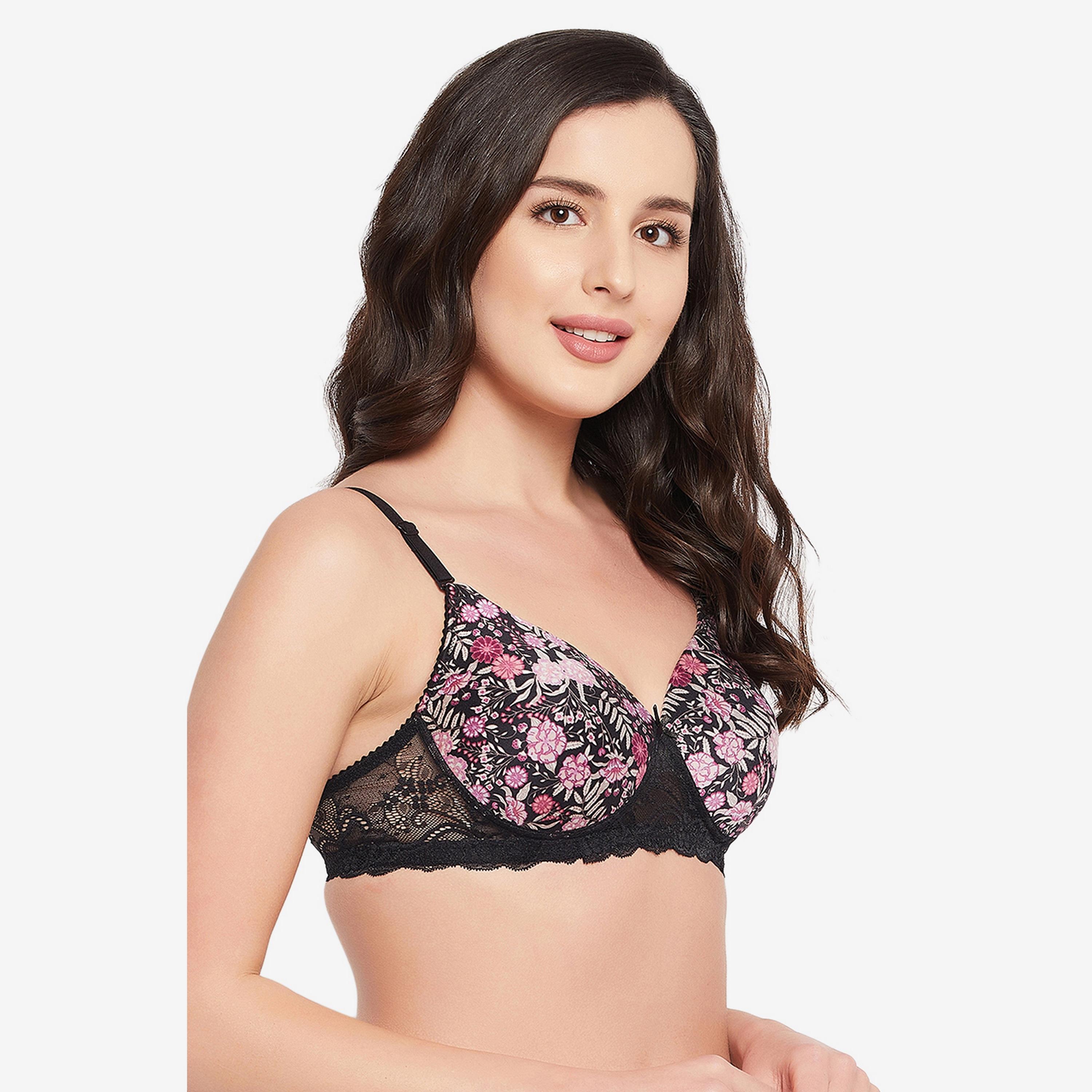 Clovia Padded Non-Wired Full Cup Floral Print Women's Multiway T-shirt Bra in Black-women-clothing-lingerie-bras-image-3