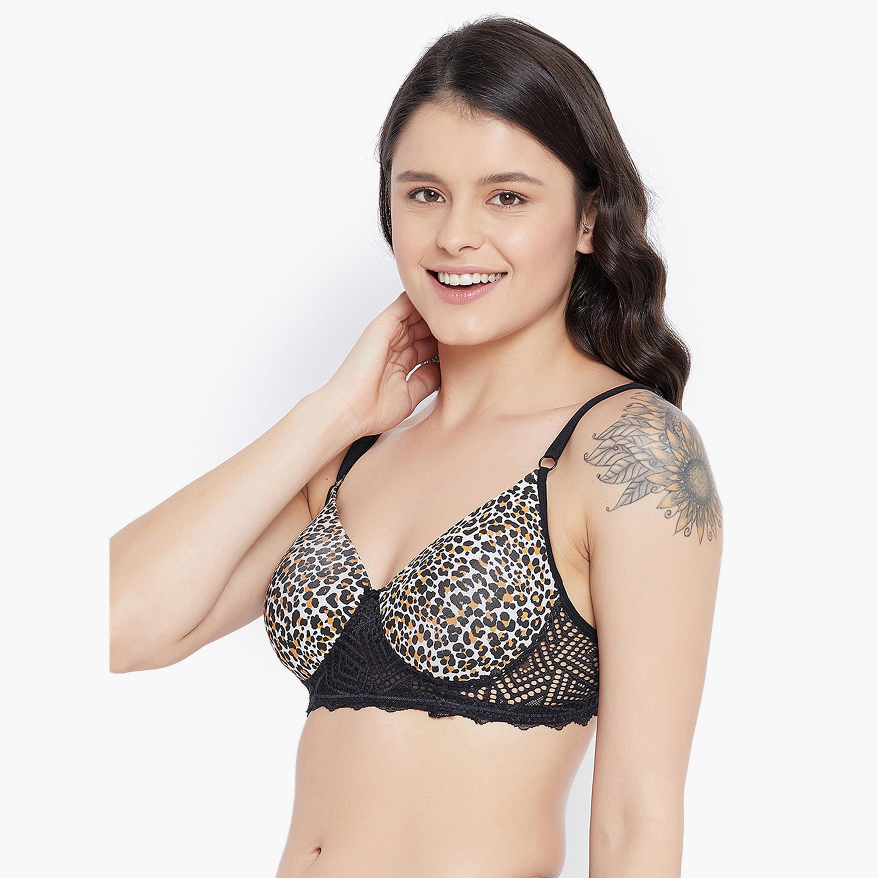 Clovia Padded Non-Wired Full Cup Animal Print Women's T-shirt Bra in Black - Lace-women-clothing-lingerie-bras-image-2