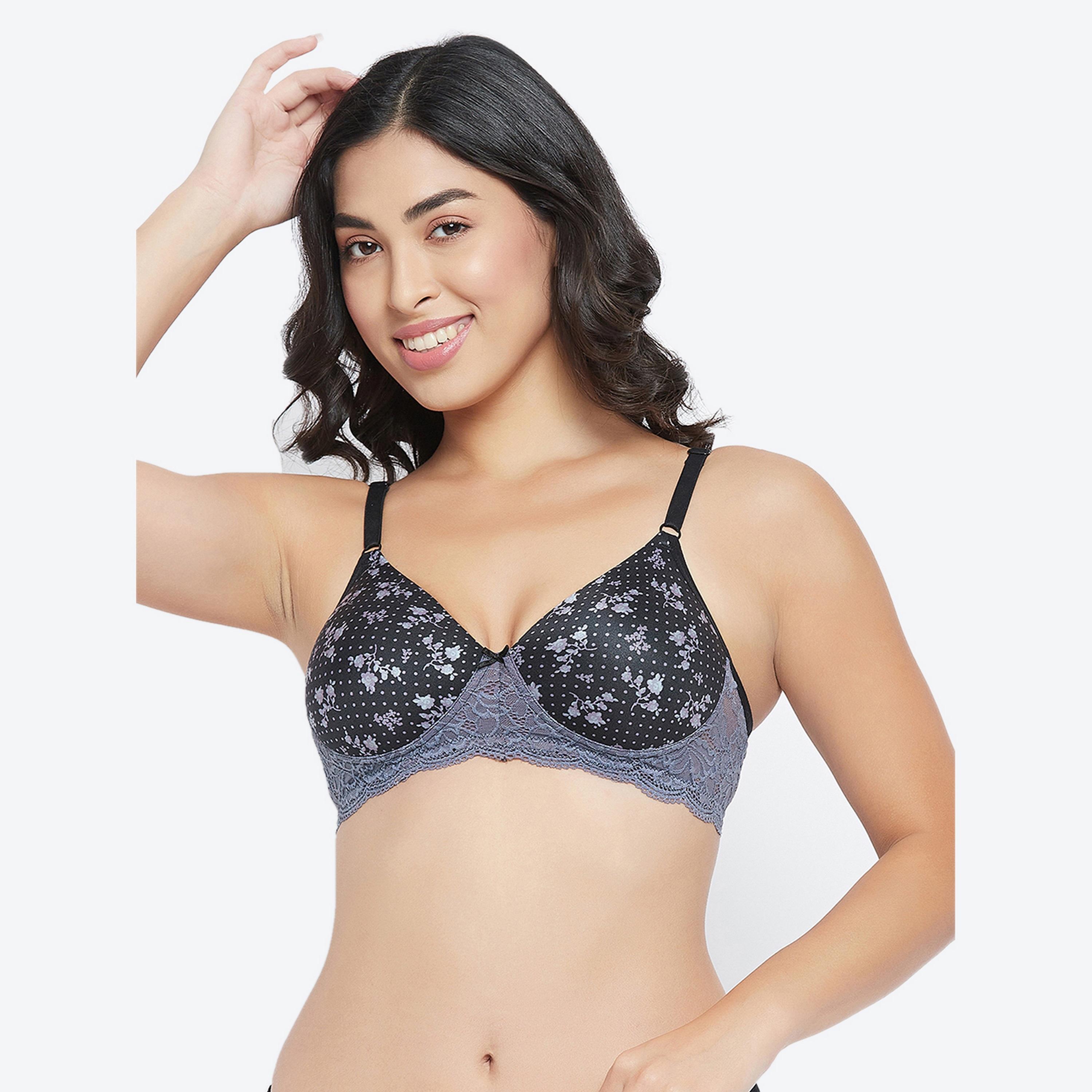 Clovia Padded Non-Wired Full Cup Printed Women's T-shirt Bra in Black - Lace-women-clothing-lingerie-bras-image-1