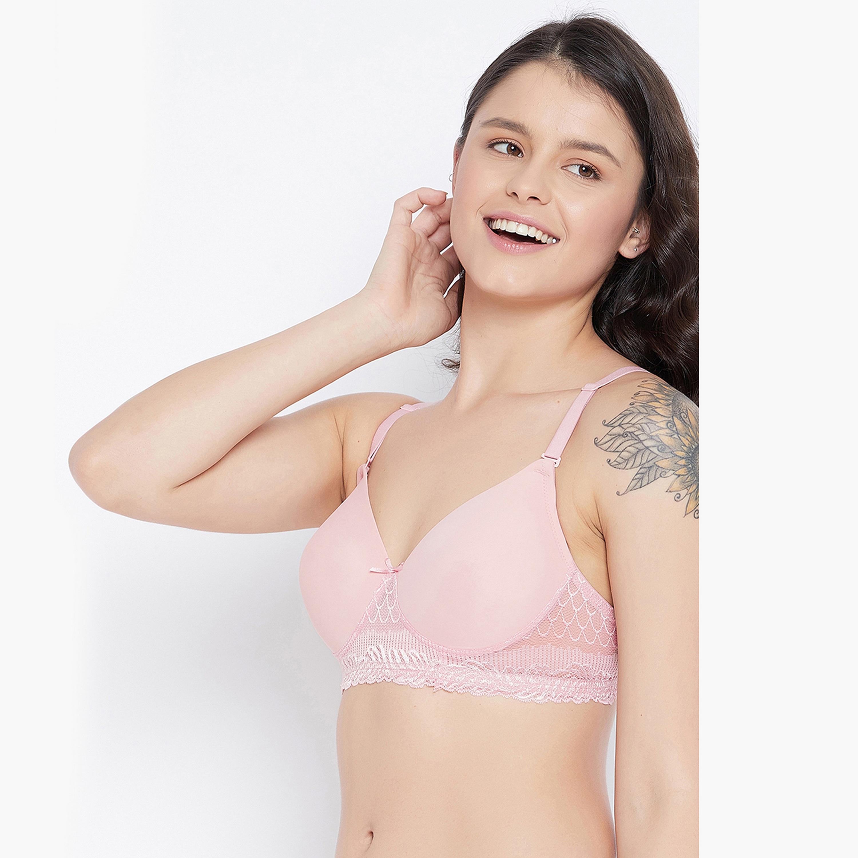 Clovia Padded Non-Wired Full Cup Women's Multiway T-shirt Bra in Baby Pink - Lace-women-clothing-lingerie-bras-image-2