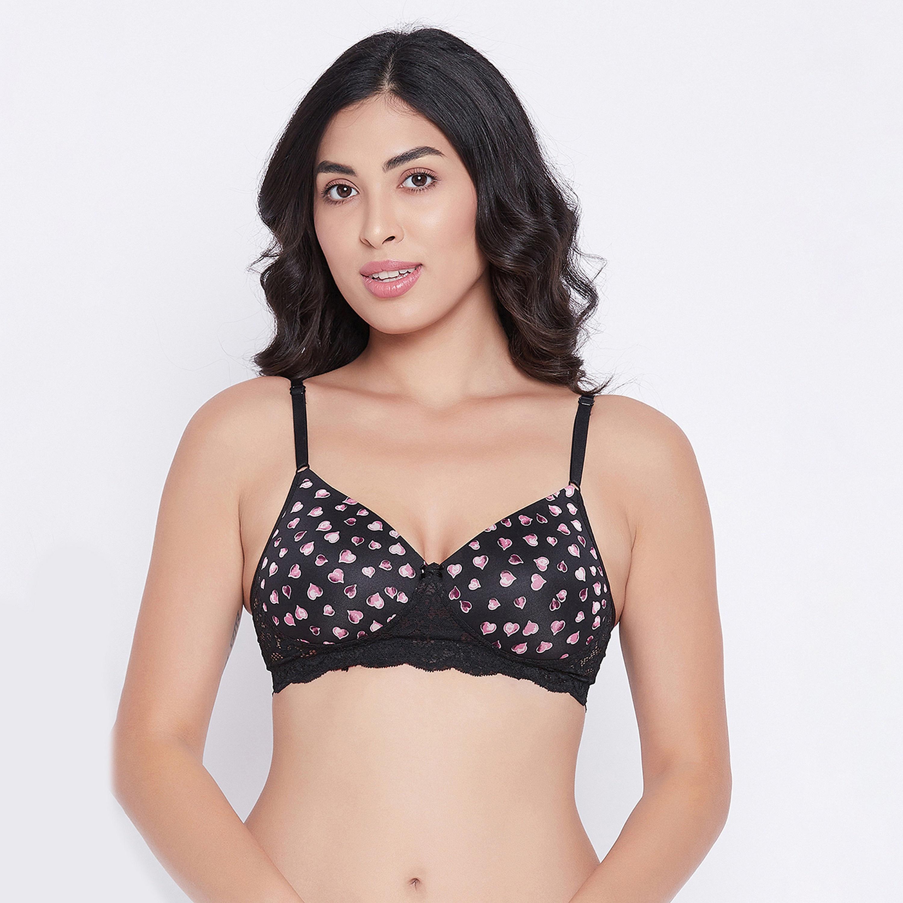 Clovia Padded Non-Wired Full Cup Heart Print Women's T-Shirt Bra in Black-women-clothing-lingerie-bras-image-1