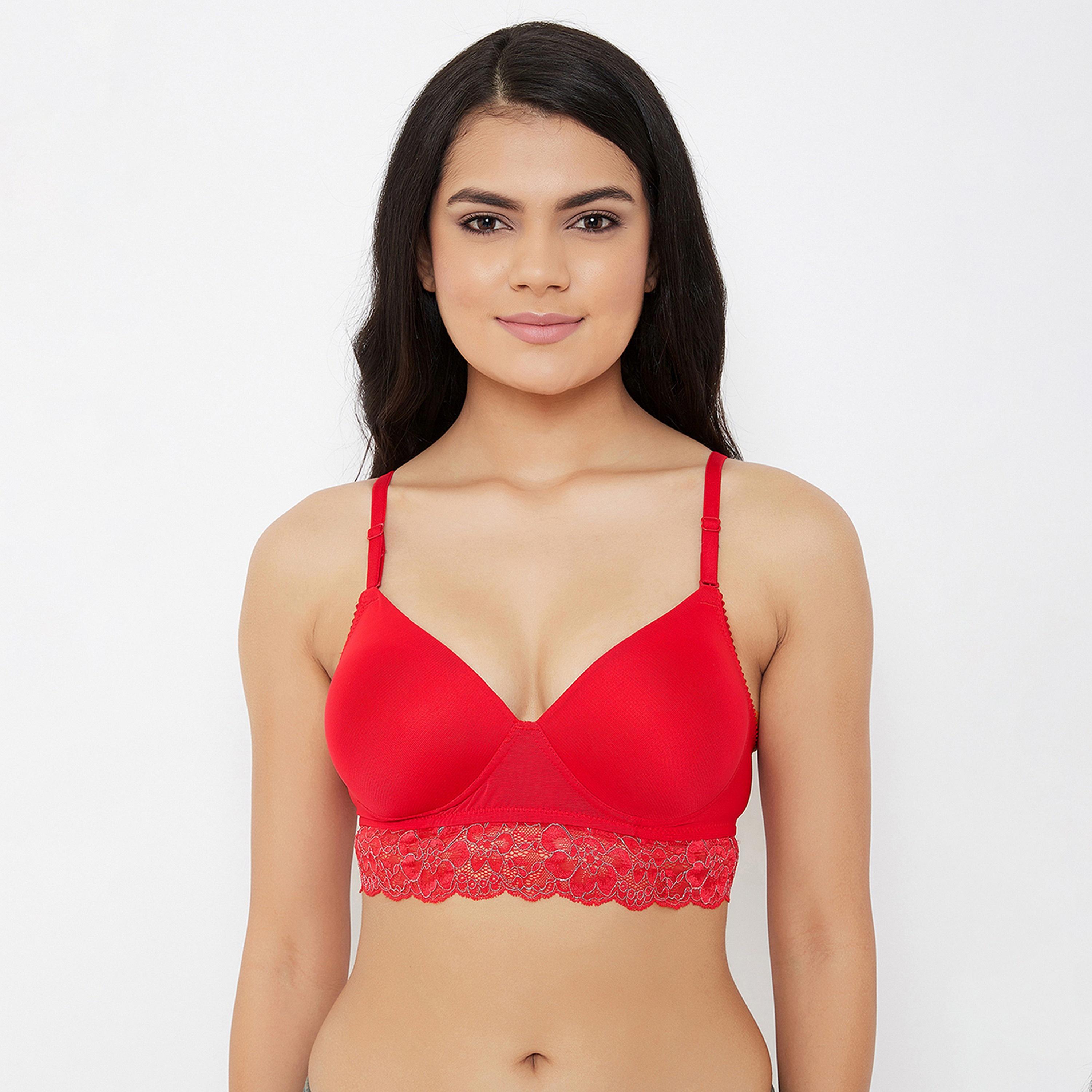 Clovia Padded Non-Wired Full Coverage Longline Women's Multiway Bridal Bralette in Red - Lace-women-clothing-lingerie-bras-image-1