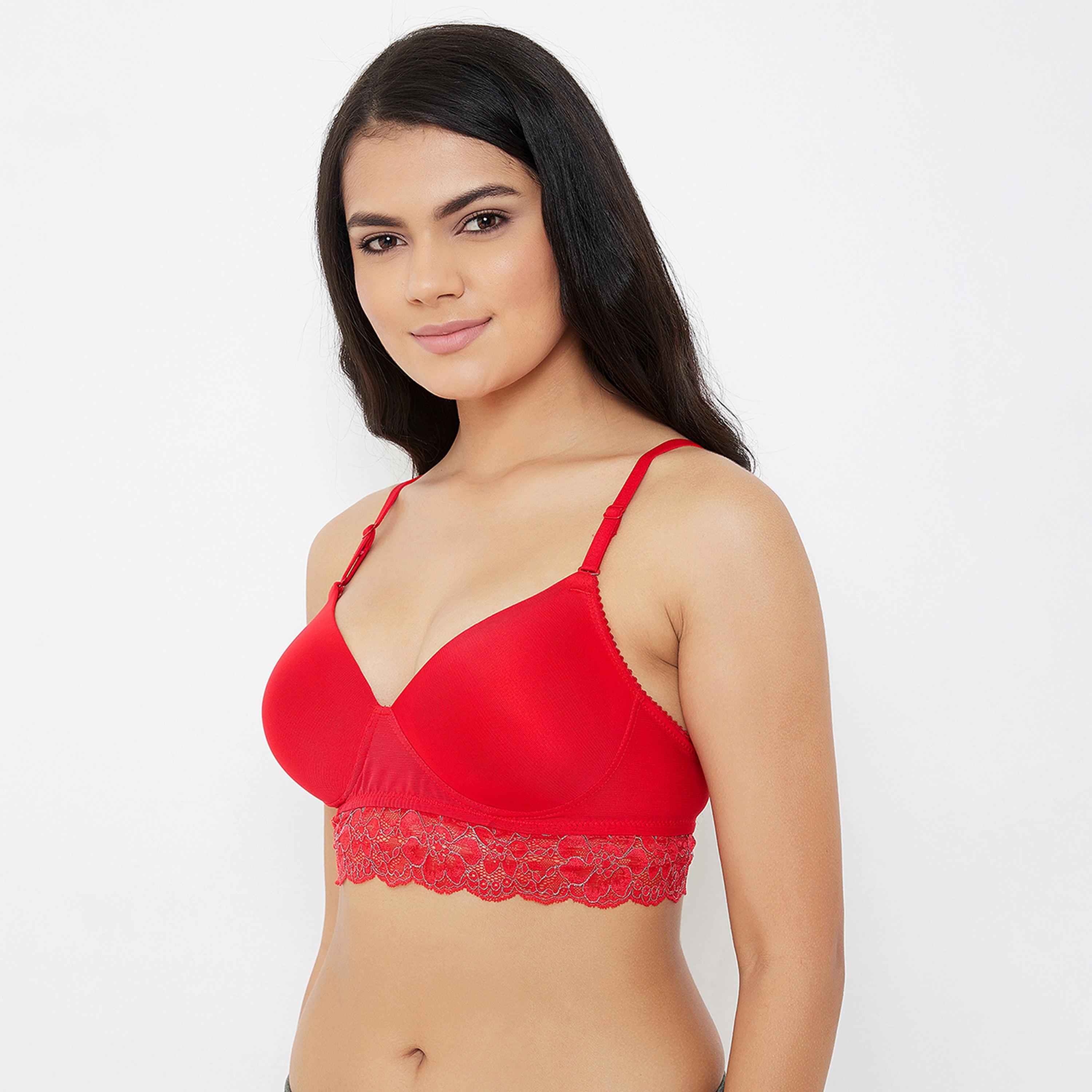 Clovia Padded Non-Wired Full Coverage Longline Women's Multiway Bridal Bralette in Red - Lace-women-clothing-lingerie-bras-image-2