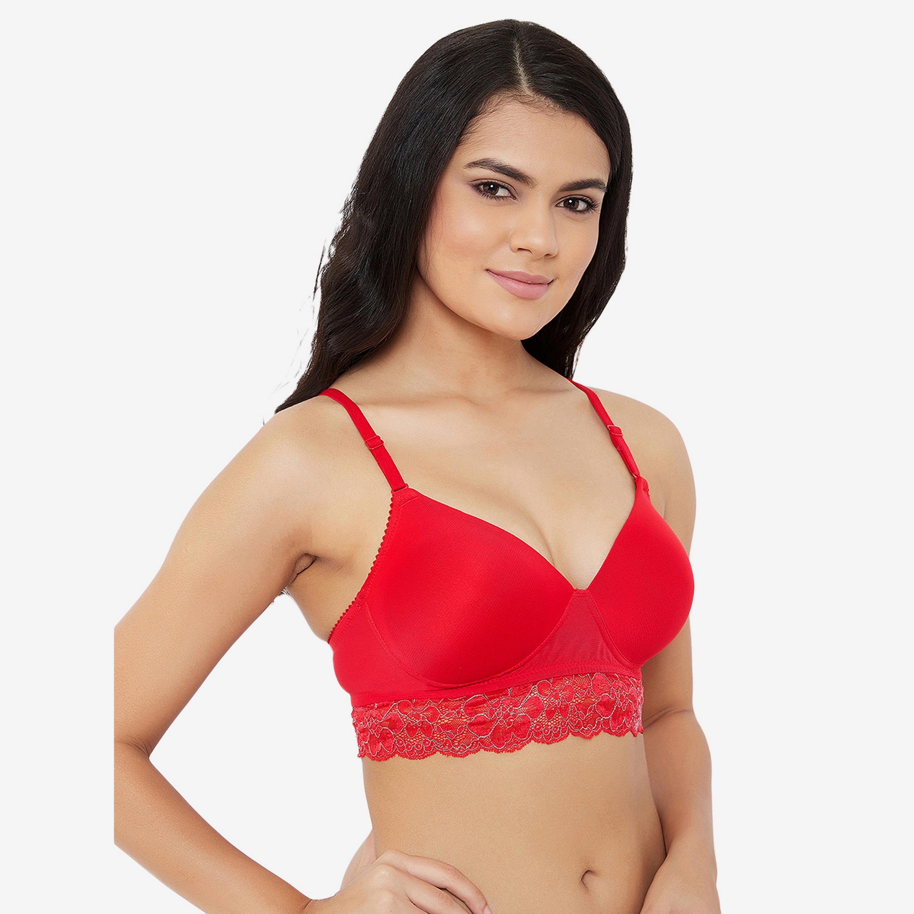 Clovia Padded Non-Wired Full Coverage Longline Women's Multiway Bridal Bralette in Red - Lace-women-clothing-lingerie-bras-image-3