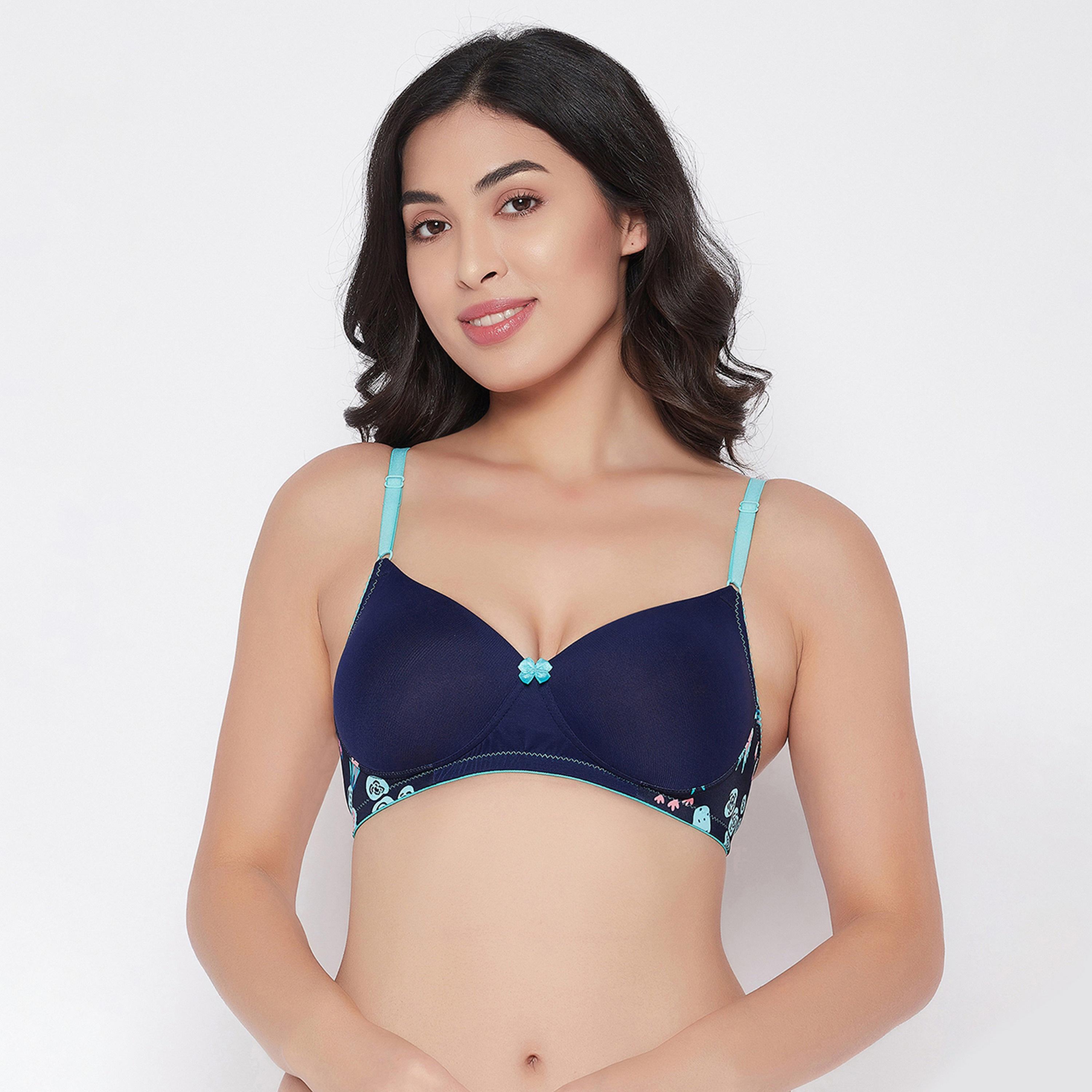 حمالة صدر نسائية مبطنة وغير سلكية بكوب كامل من كلوفيا باللون الأزرق الداكن-women-clothing-lingerie-bras-image-1