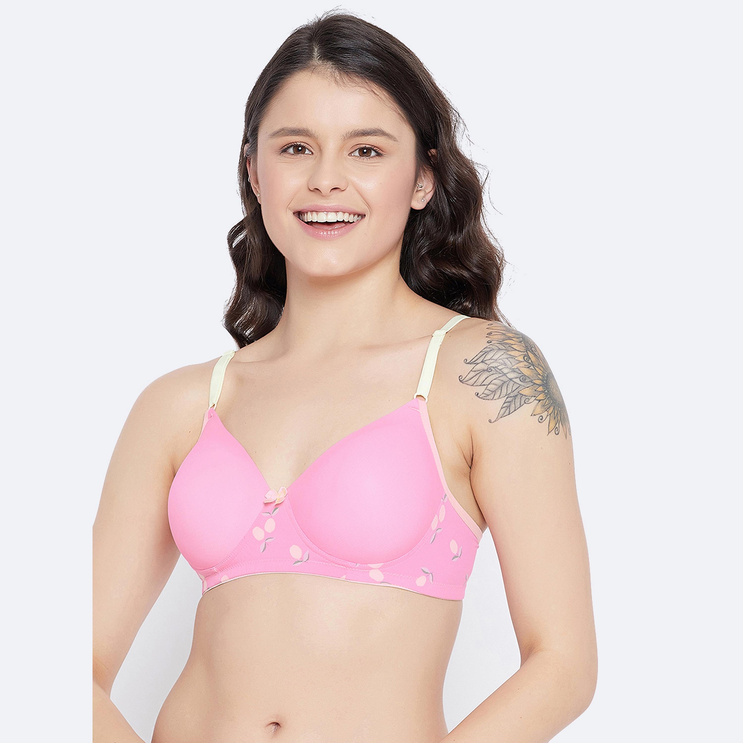 Clovia Padded Non-Wired Full Cup Striped Women's T-Shirt Bra in Pink-women-clothing-lingerie-bras-image-1