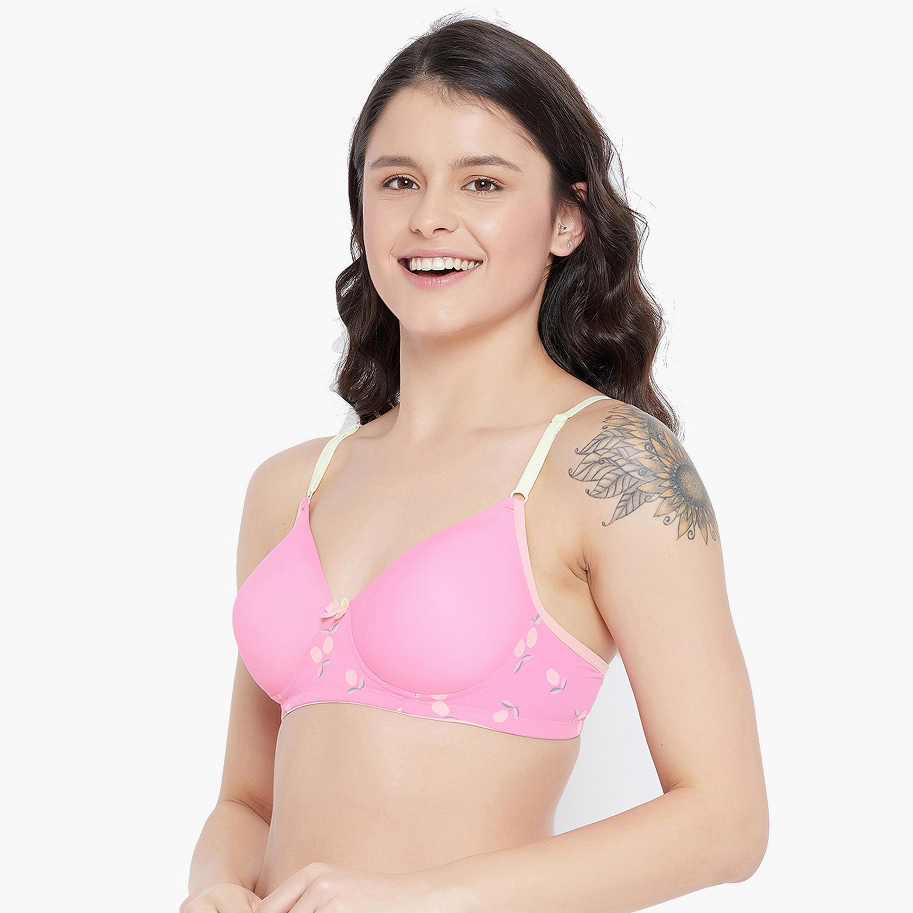 Clovia Padded Non-Wired Full Cup Striped Women's T-Shirt Bra in Pink-women-clothing-lingerie-bras-image-2