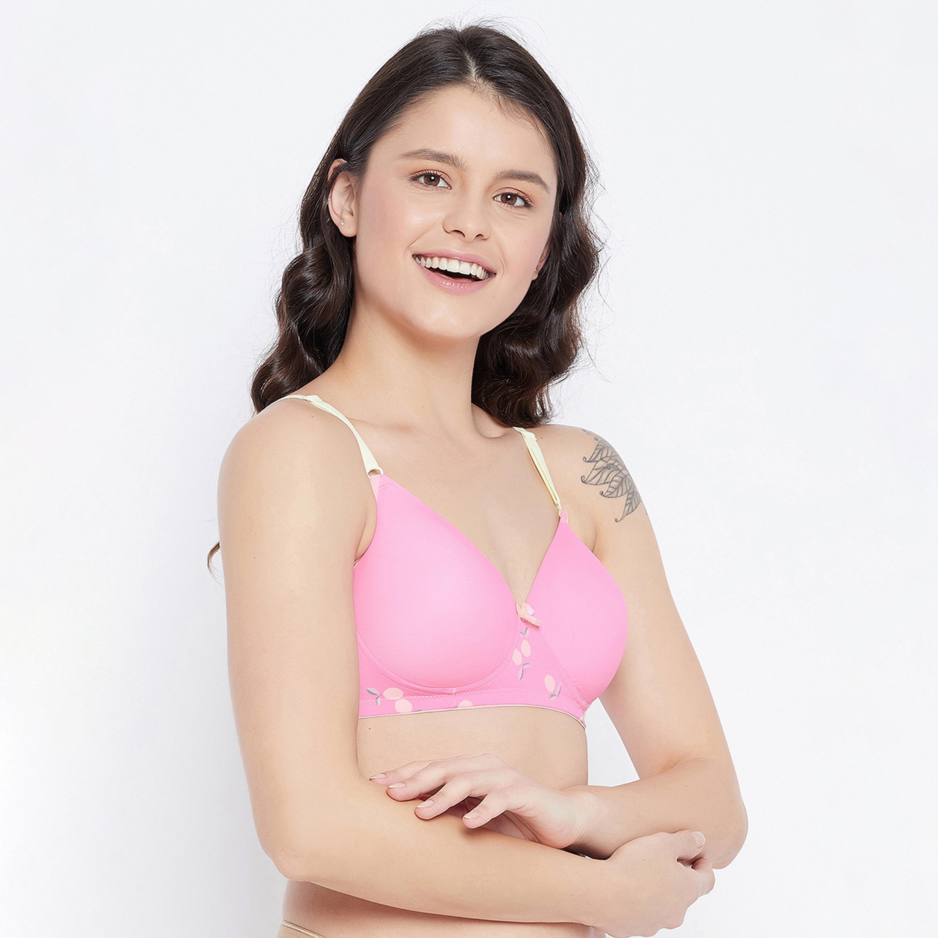 Clovia Padded Non-Wired Full Cup Striped Women's T-Shirt Bra in Pink-women-clothing-lingerie-bras-image-3