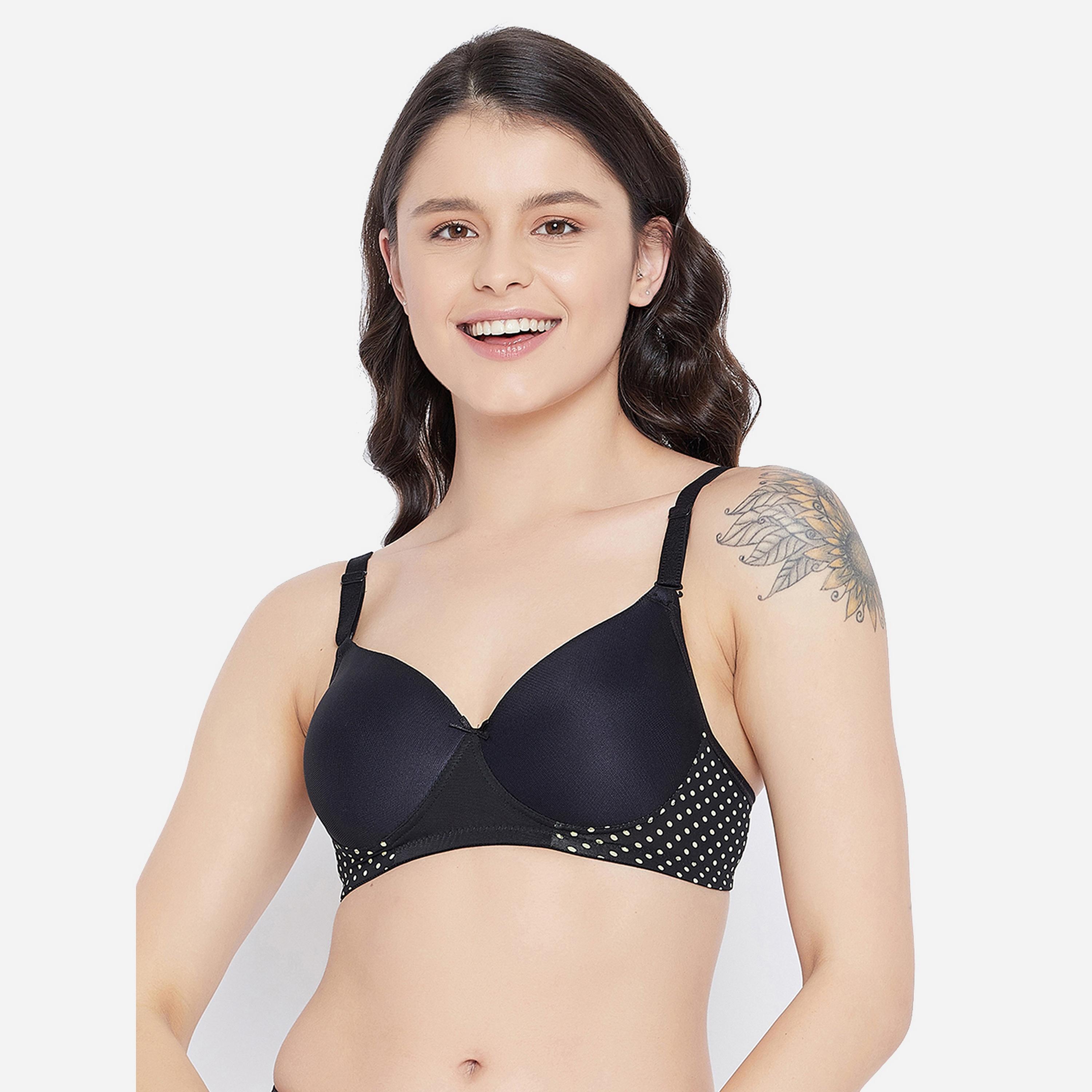 Clovia Padded Non-Wired Full Cup Polka Print Multiway Women's T-Shirt Bra in Black-women-clothing-lingerie-bras-image-1