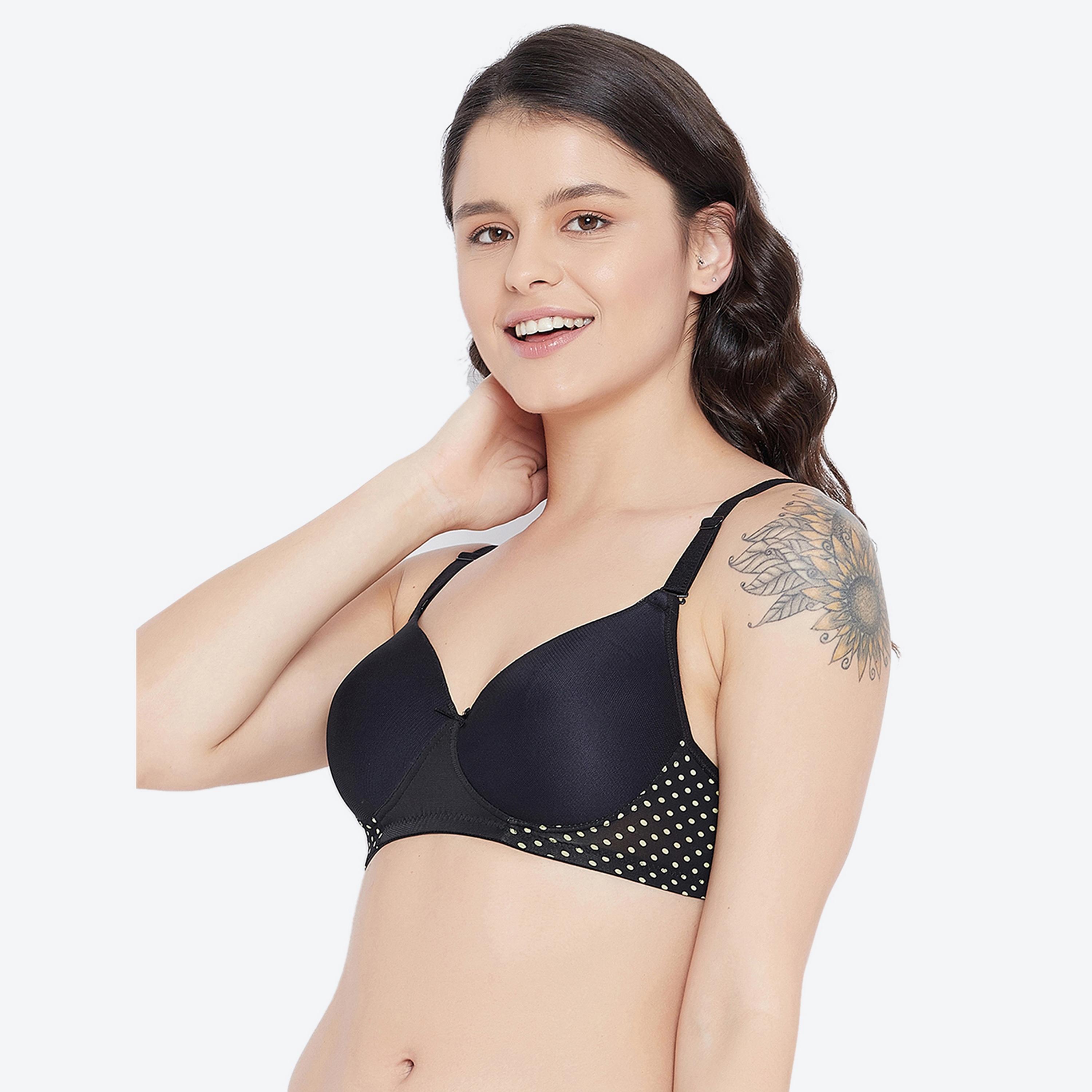Clovia Padded Non-Wired Full Cup Polka Print Multiway Women's T-Shirt Bra in Black-women-clothing-lingerie-bras-image-2