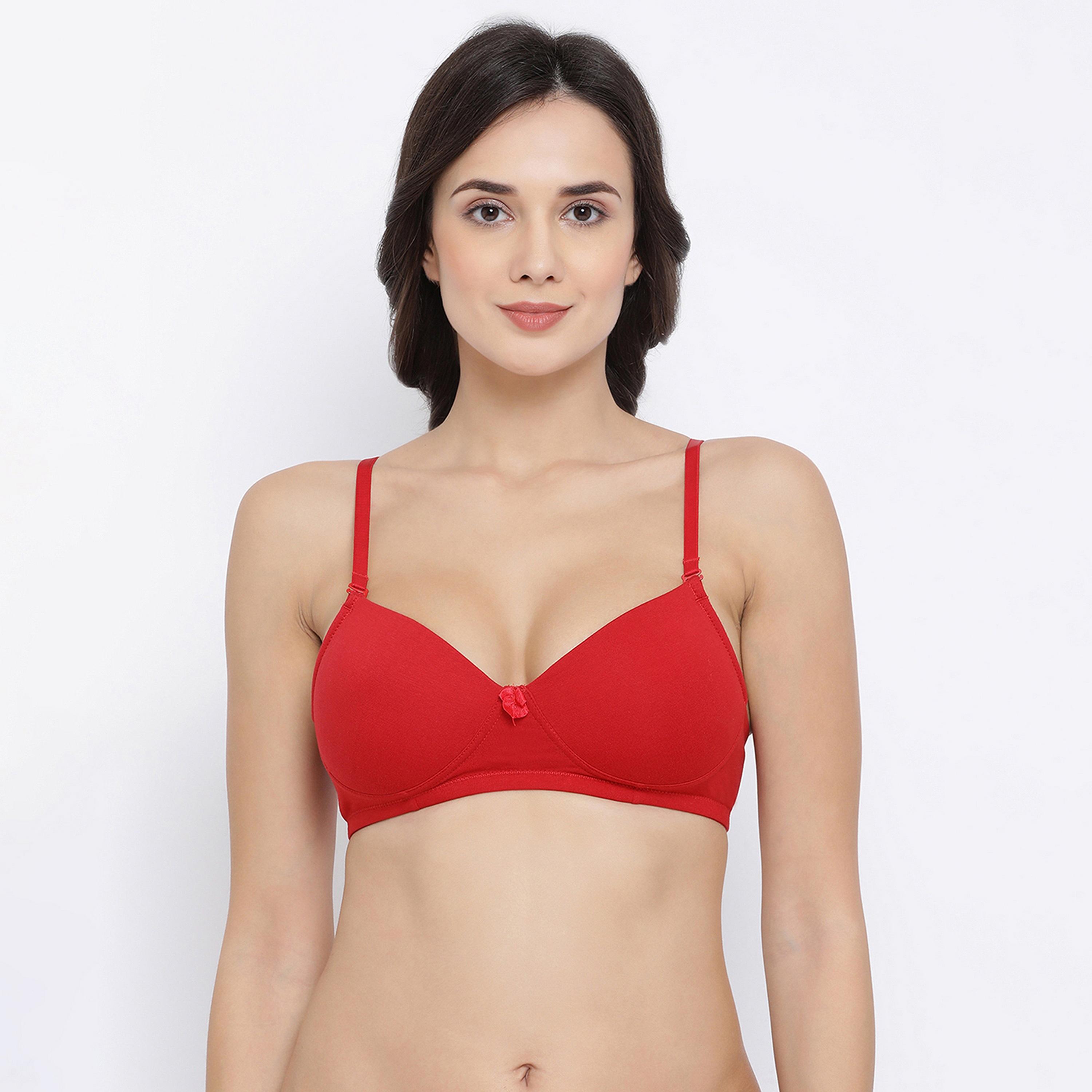 Clovia Padded Non-Wired Full Coverage Multiway Women's T-Shirt Bra in Red-women-clothing-lingerie-bras-image-1