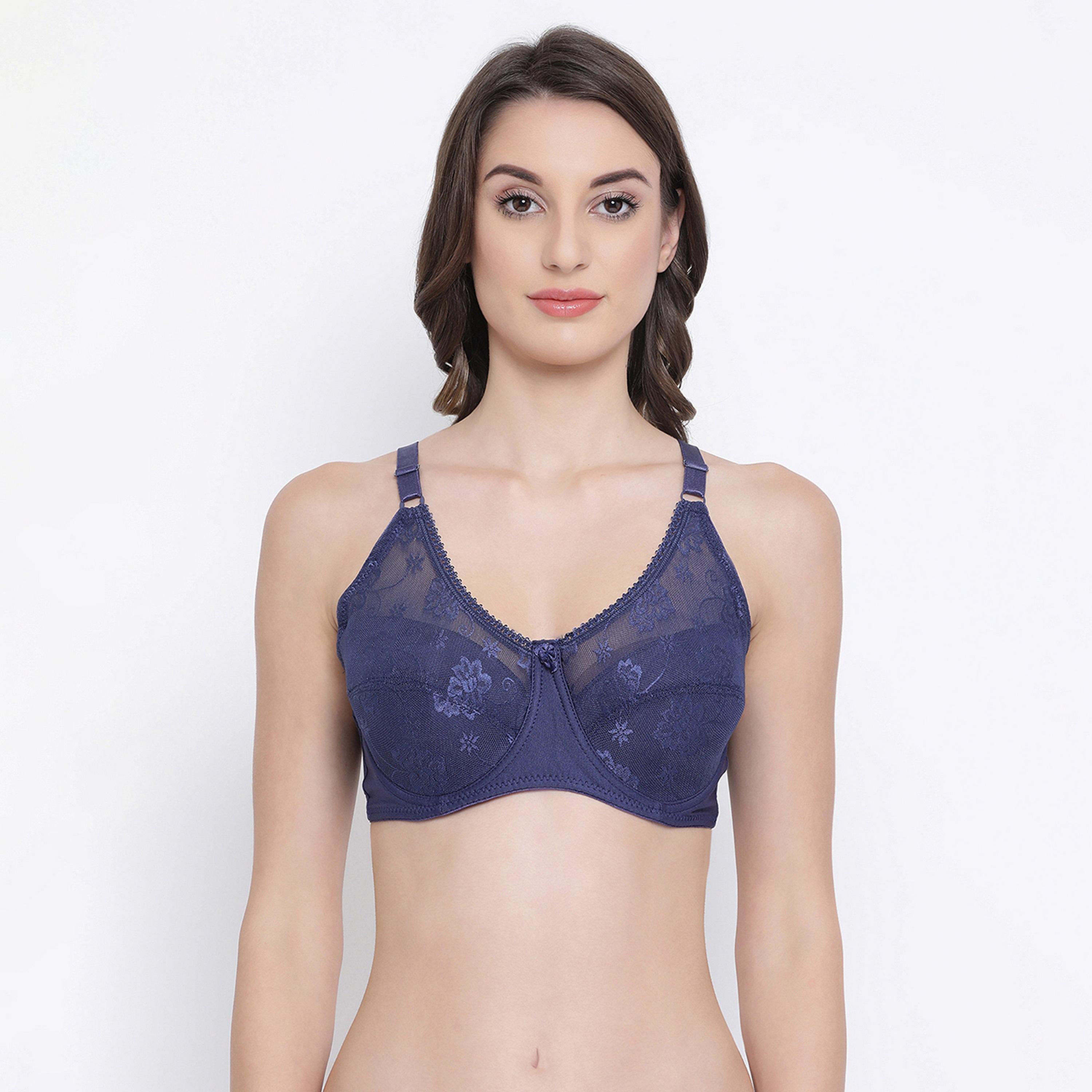 Clovia Lightly Padded Underwired Full Figure Women's Bra in Dark Blue - Lace-women-clothing-lingerie-bras-image-1