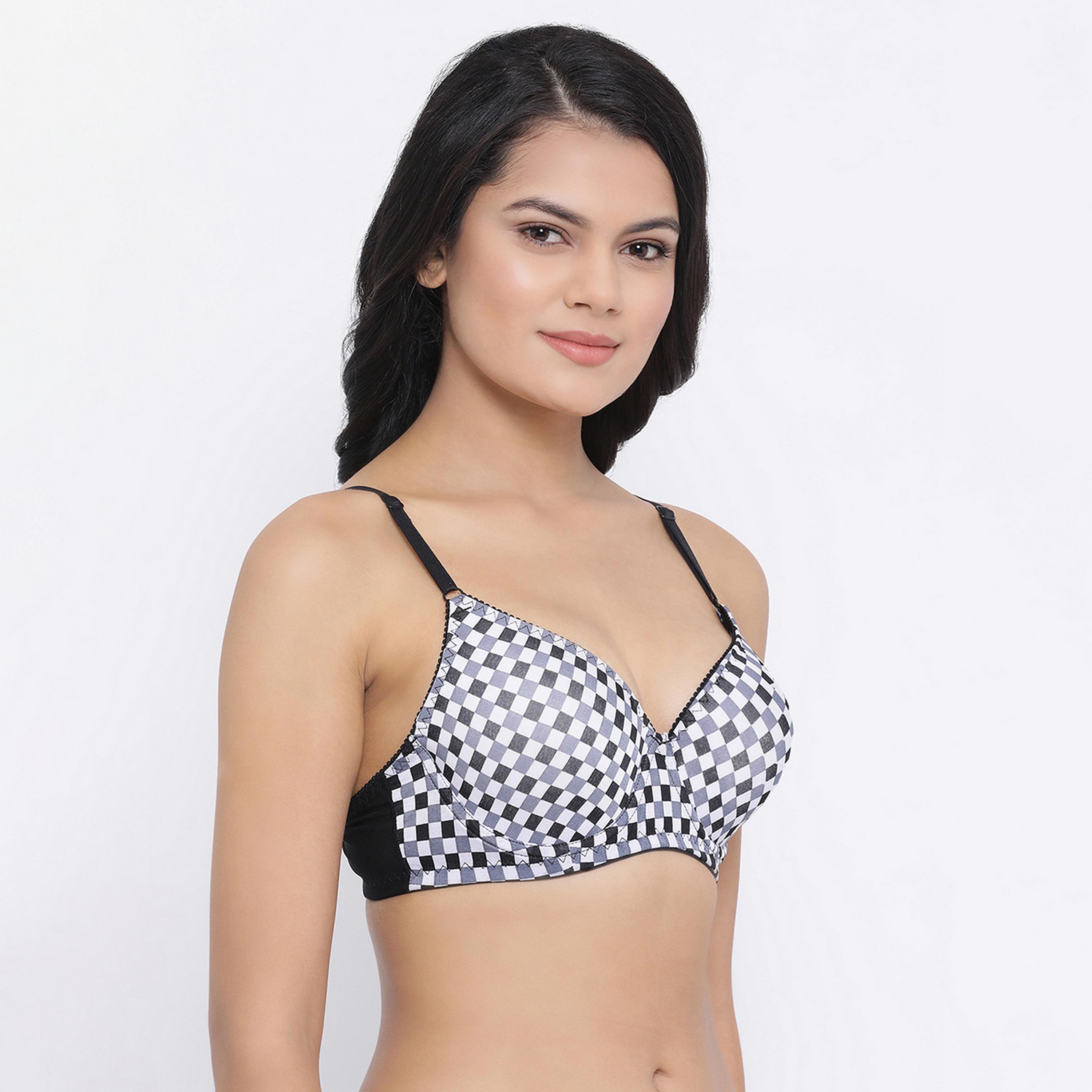 Clovia Padded Underwired Full Coverage Checkered Print Women's T-Shirt Bra in Multi Colour-women-clothing-lingerie-bras-image-2