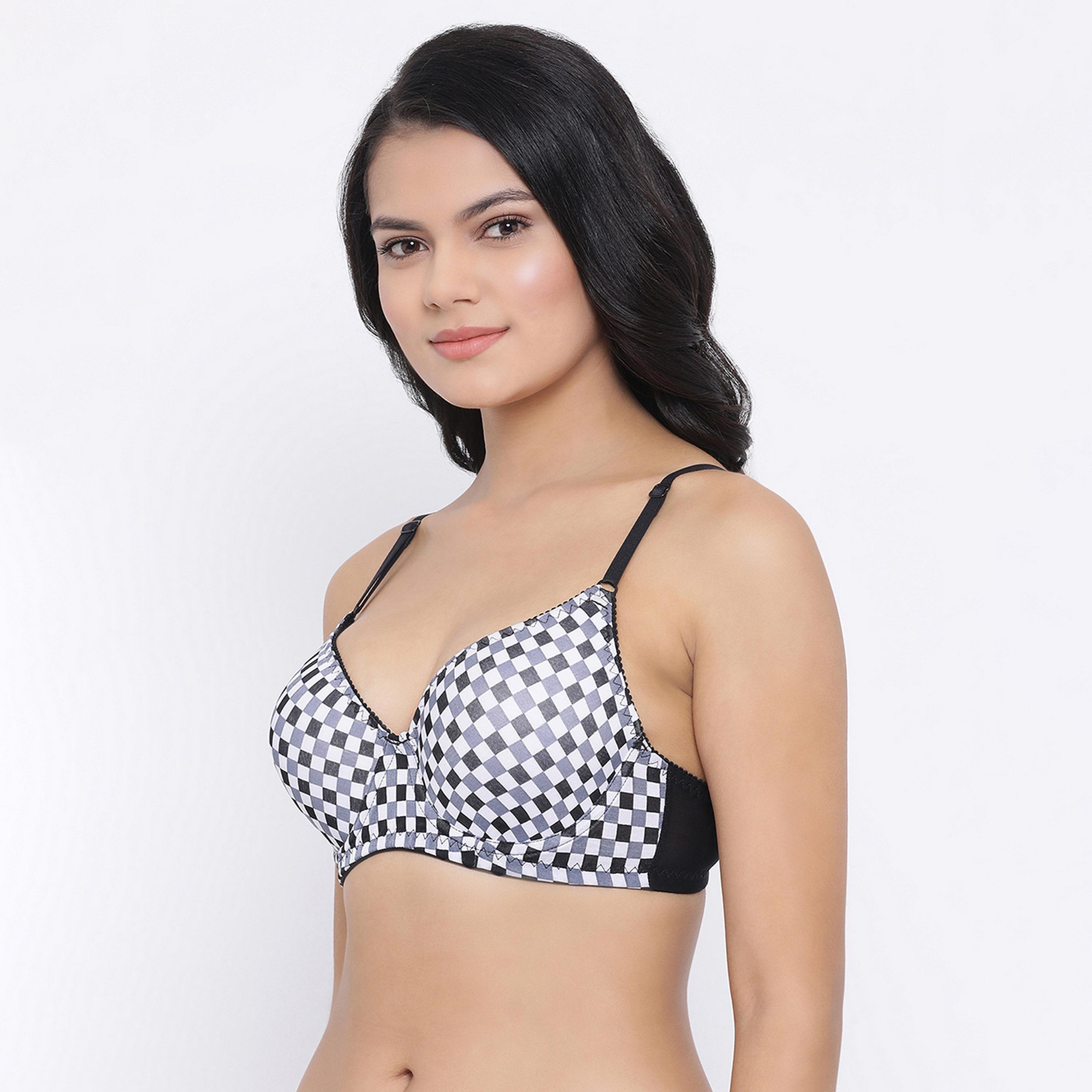 Clovia Padded Underwired Full Coverage Checkered Print Women's T-Shirt Bra in Multi Colour-women-clothing-lingerie-bras-image-3