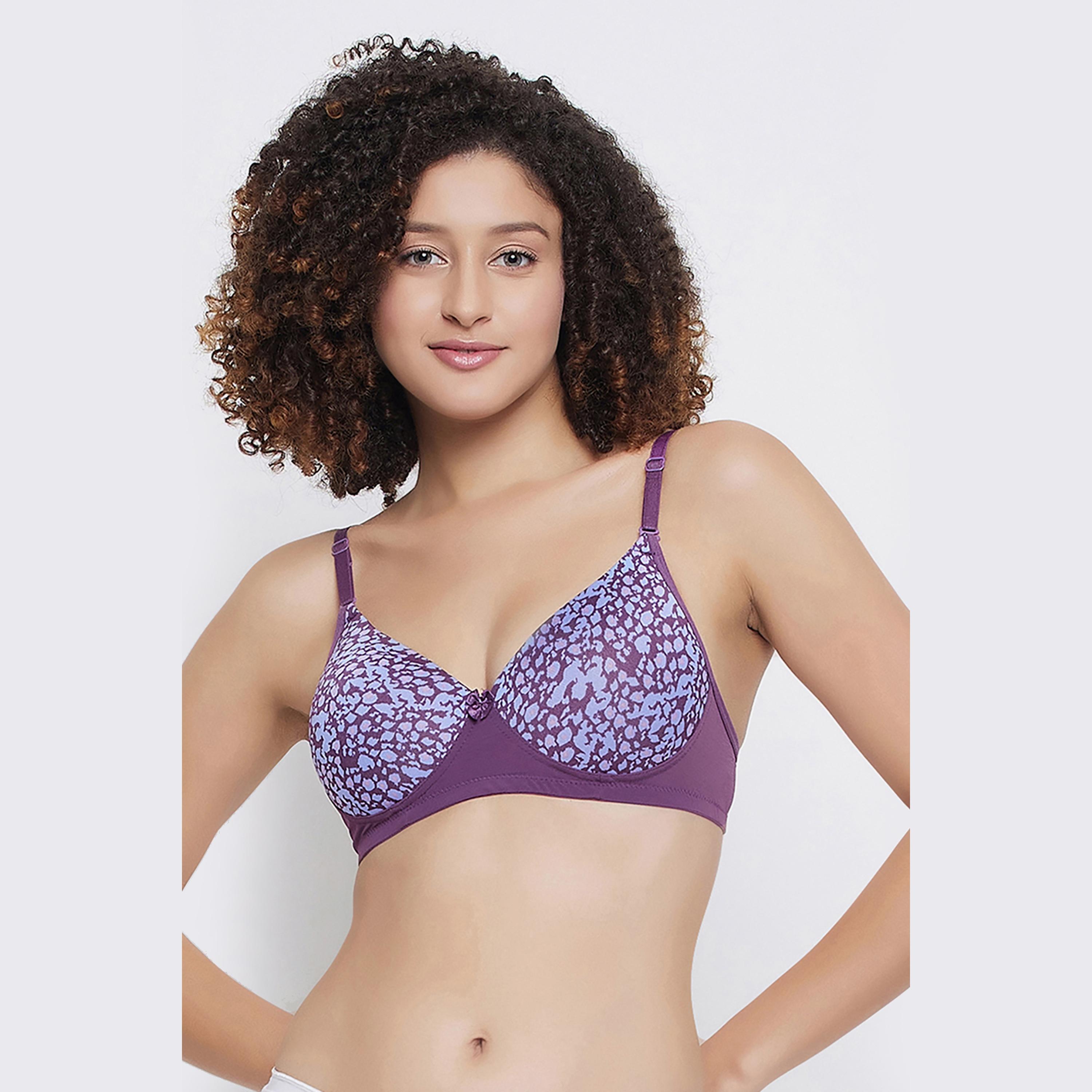 Clovia Level 1 Push-Up Padded Non-Wired Demi Cup Printed Multiway Women's T-Shirt Bra in Purple-women-clothing-lingerie-bras-image-1